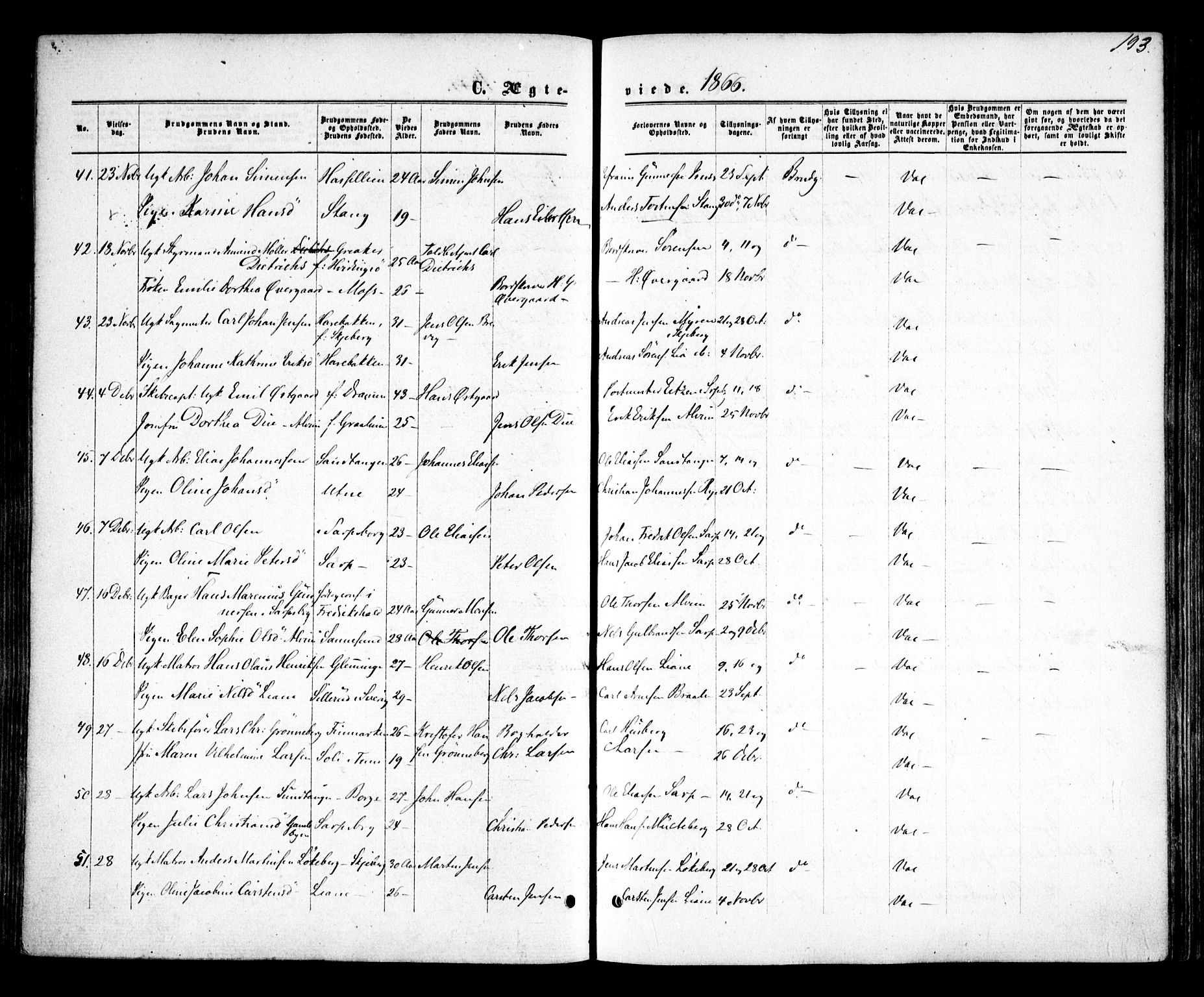 Tune prestekontor Kirkebøker, SAO/A-2007/F/Fa/L0014: Parish register (official) no. 14, 1864-1868, p. 193