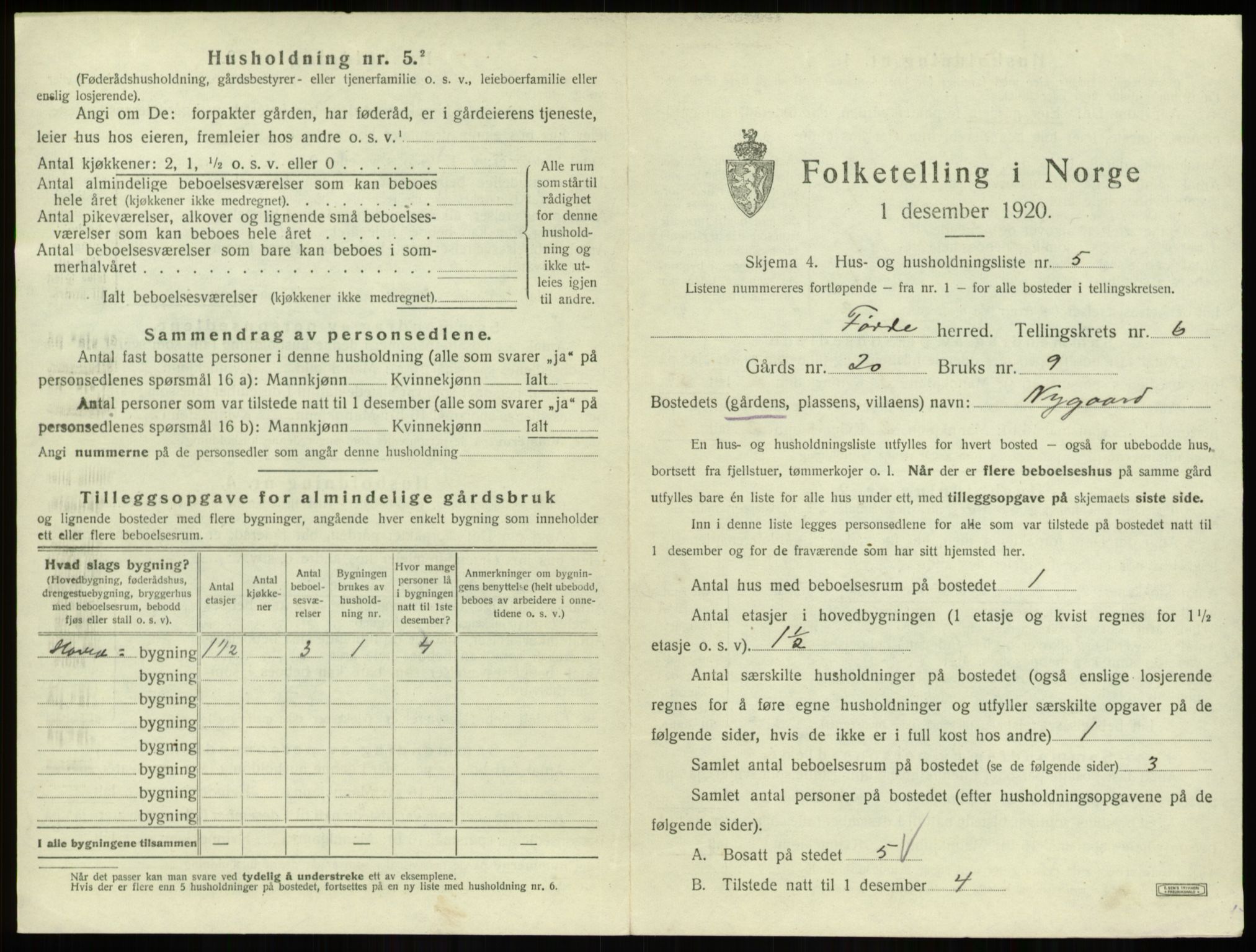 SAB, 1920 census for Førde, 1920, p. 283