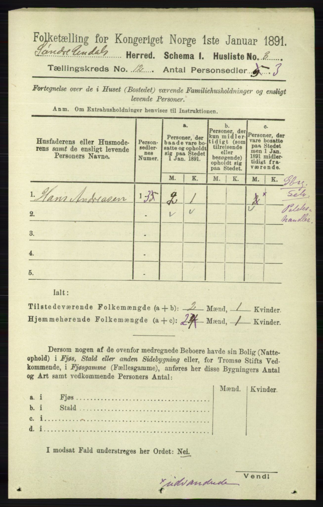 RA, 1891 census for 1029 Sør-Audnedal, 1891, p. 5459