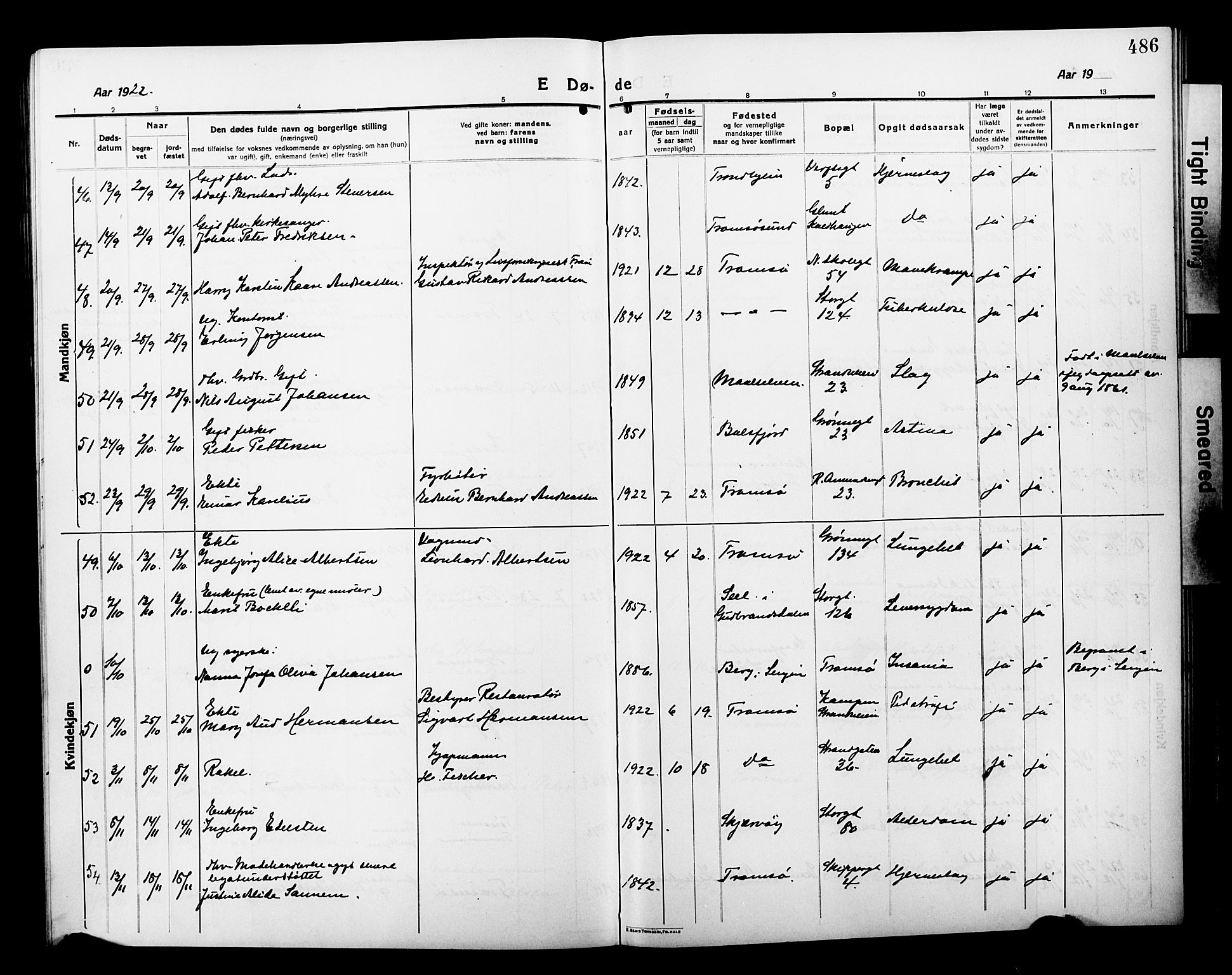 Tromsø sokneprestkontor/stiftsprosti/domprosti, AV/SATØ-S-1343/G/Gb/L0009klokker: Parish register (copy) no. 9, 1915-1925, p. 486