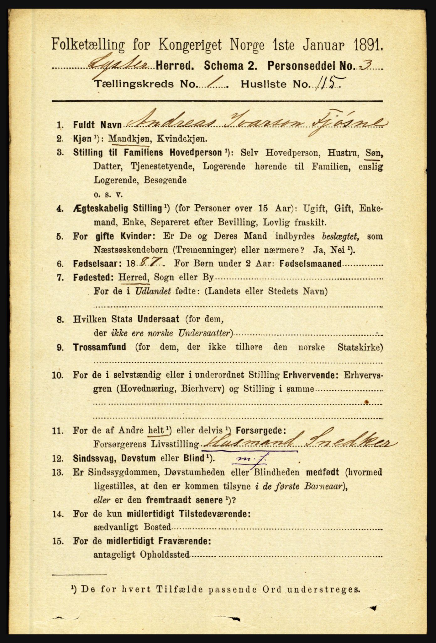 RA, 1891 census for 1426 Luster, 1891, p. 771