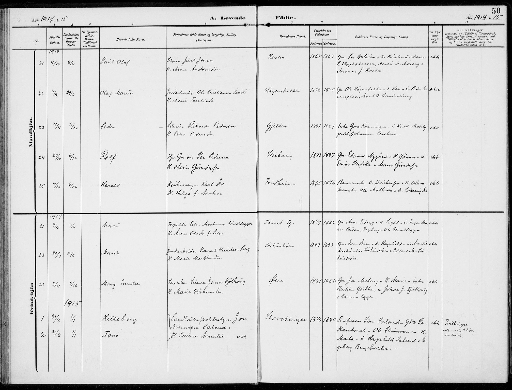 Alvdal prestekontor, SAH/PREST-060/H/Ha/Haa/L0004: Parish register (official) no. 4, 1907-1919, p. 50