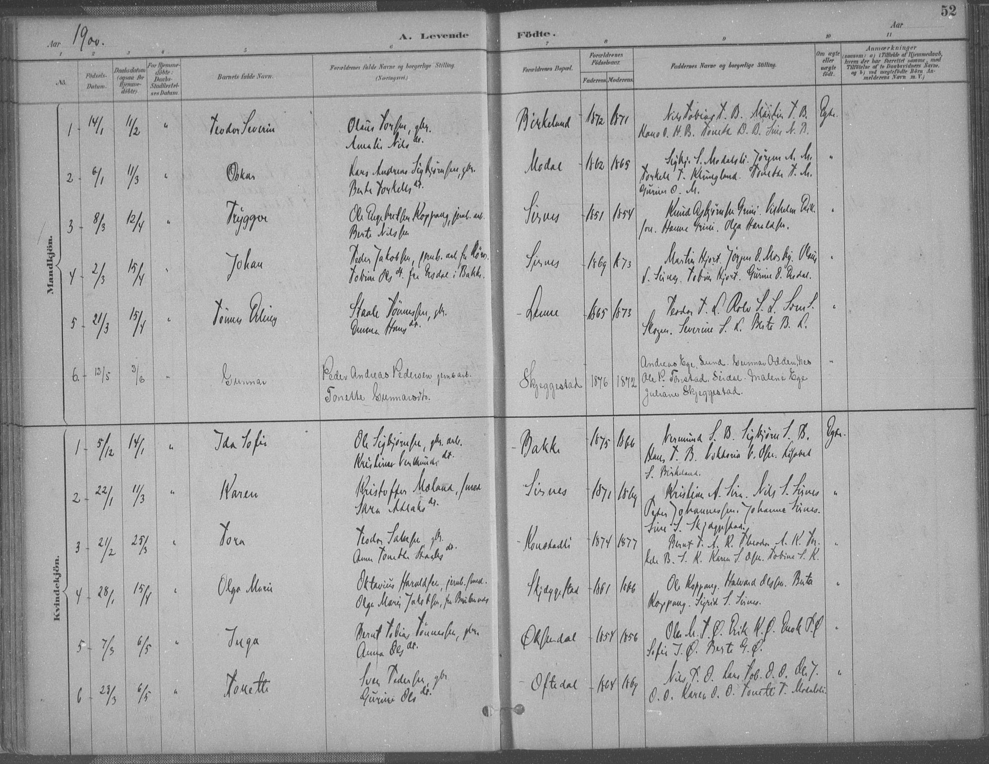 Bakke sokneprestkontor, SAK/1111-0002/F/Fa/Faa/L0008: Parish register (official) no. A 8, 1887-1911, p. 52