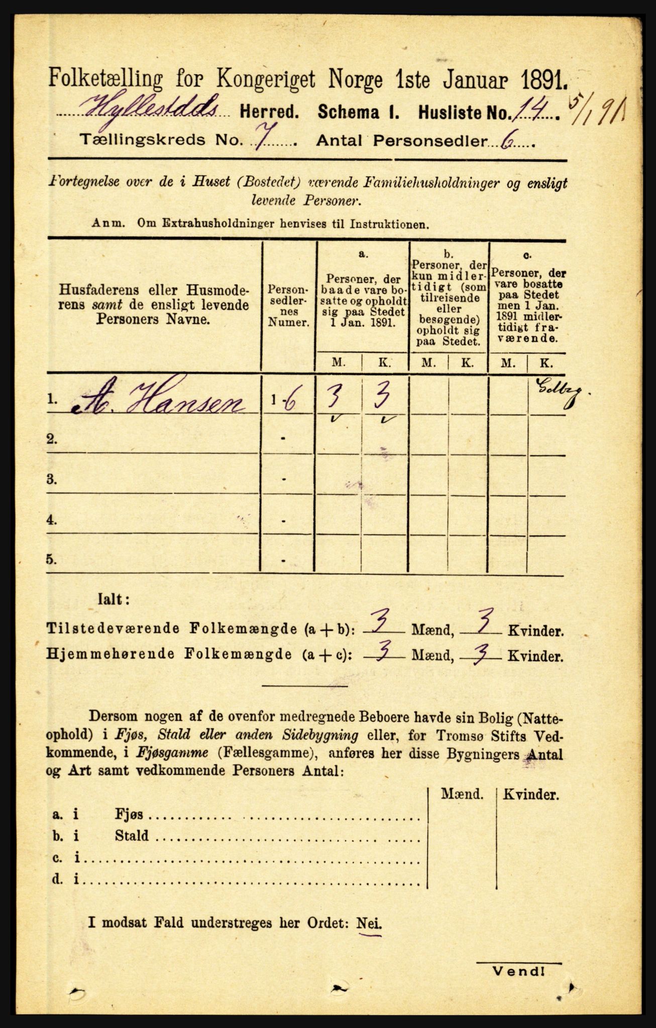 RA, 1891 census for 1413 Hyllestad, 1891, p. 1174