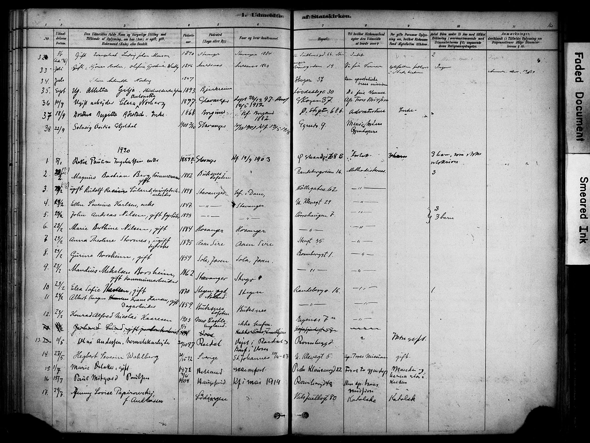 Domkirken sokneprestkontor, SAST/A-101812/001/30/30BA/L0025: Parish register (official) no. A 24, 1877-1927, p. 160