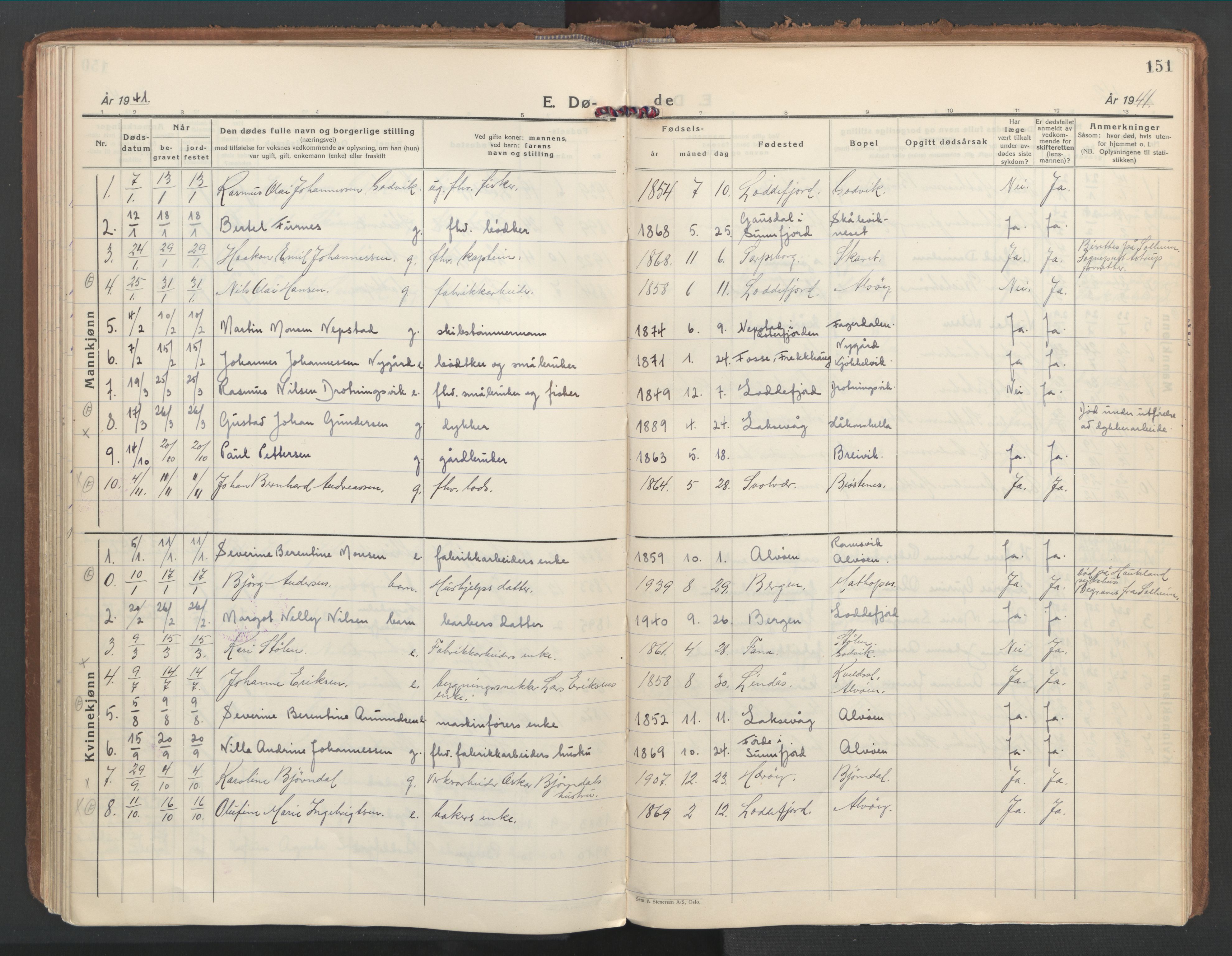 Loddefjord  sokneprestembete, AV/SAB-A-99928: Parish register (official) no. A 1, 1935-1973, p. 151
