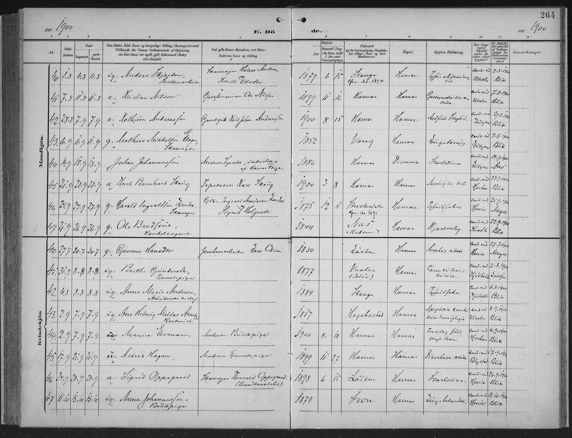 Hamar prestekontor, AV/SAH-DOMPH-002/H/Ha/Haa/L0001: Parish register (official) no. 1, 1900-1914, p. 264