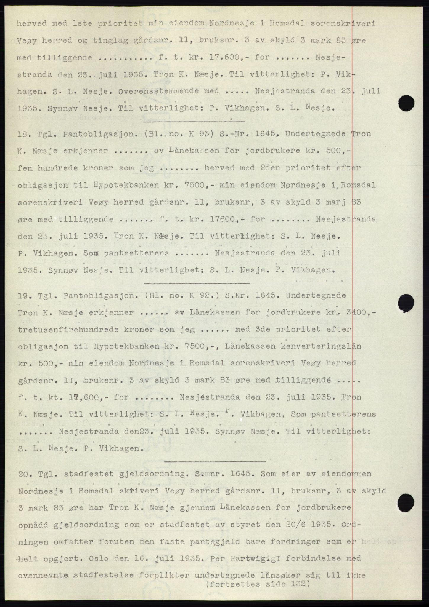 Romsdal sorenskriveri, AV/SAT-A-4149/1/2/2C/L0067: Mortgage book no. 61, 1935-1935, Deed date: 01.08.1935