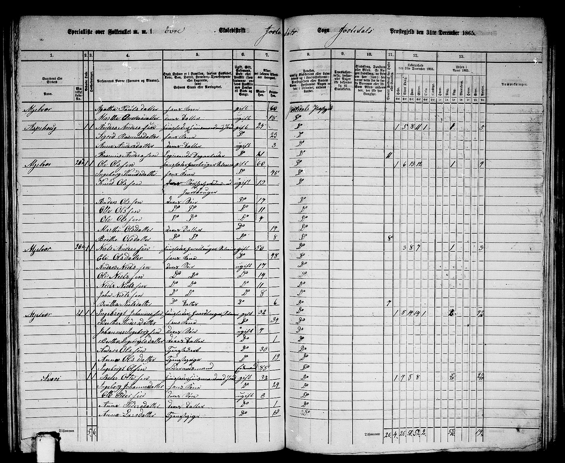 RA, 1865 census for Jostedal, 1865, p. 29
