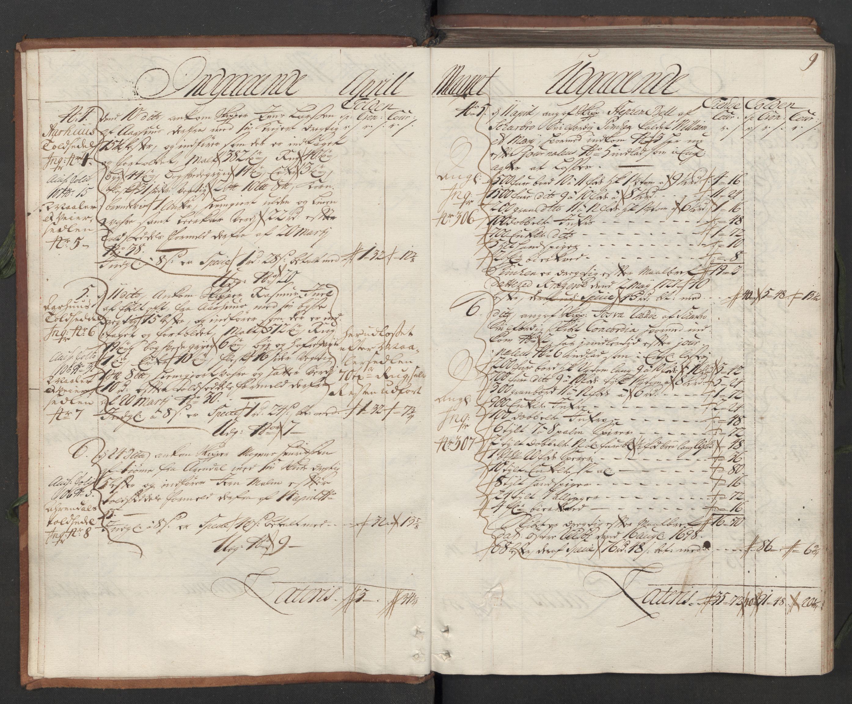 Generaltollkammeret, tollregnskaper, RA/EA-5490/R05/L0012/0001: Tollregnskaper Moss, Son, Krokstad / Hovedtollbok, 1731, p. 8b-9a