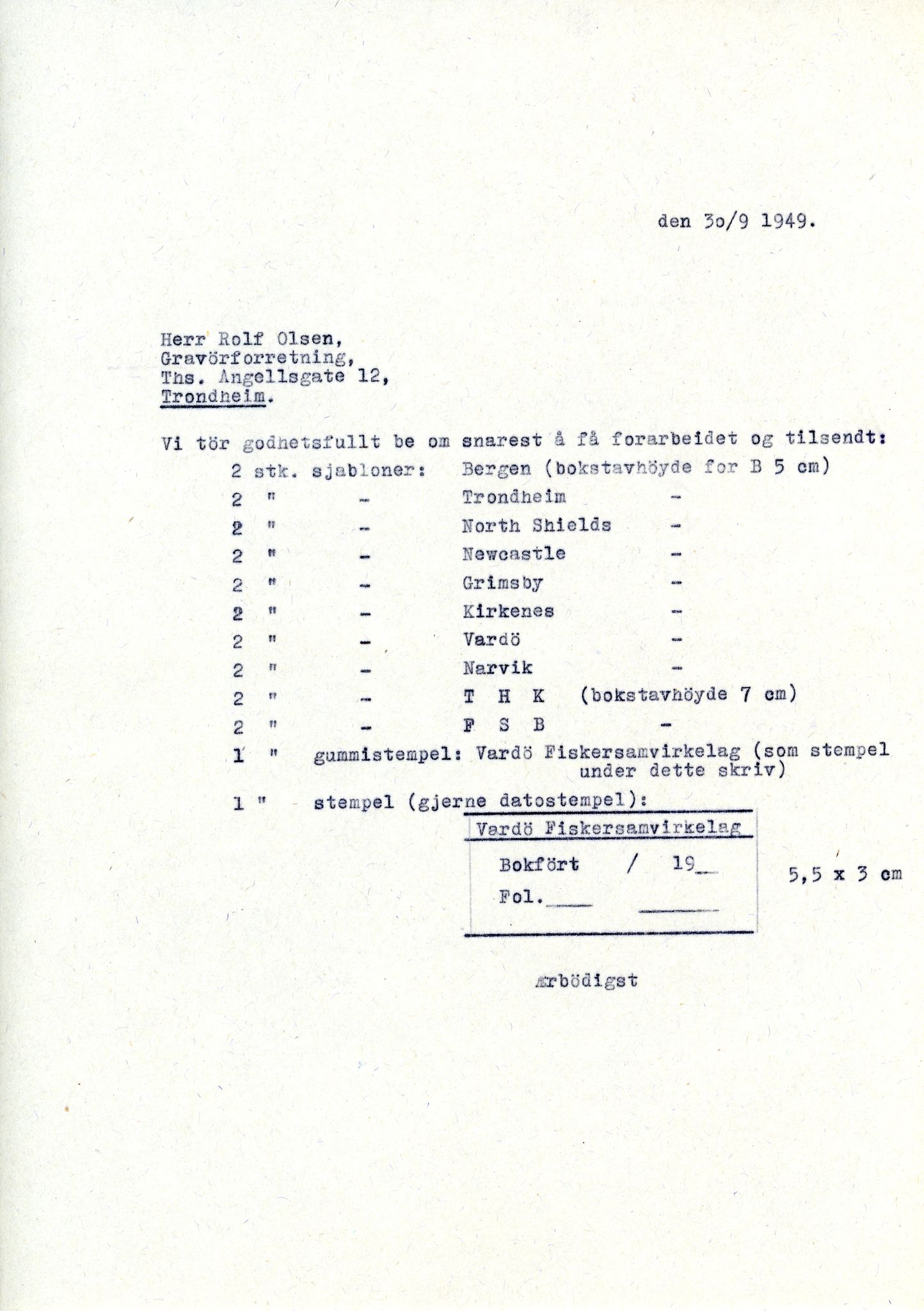 Vardø Fiskersamvirkelag, VAMU/A-0037/D/Da/L0006: Korrespondanse Re-St, 1947-1951