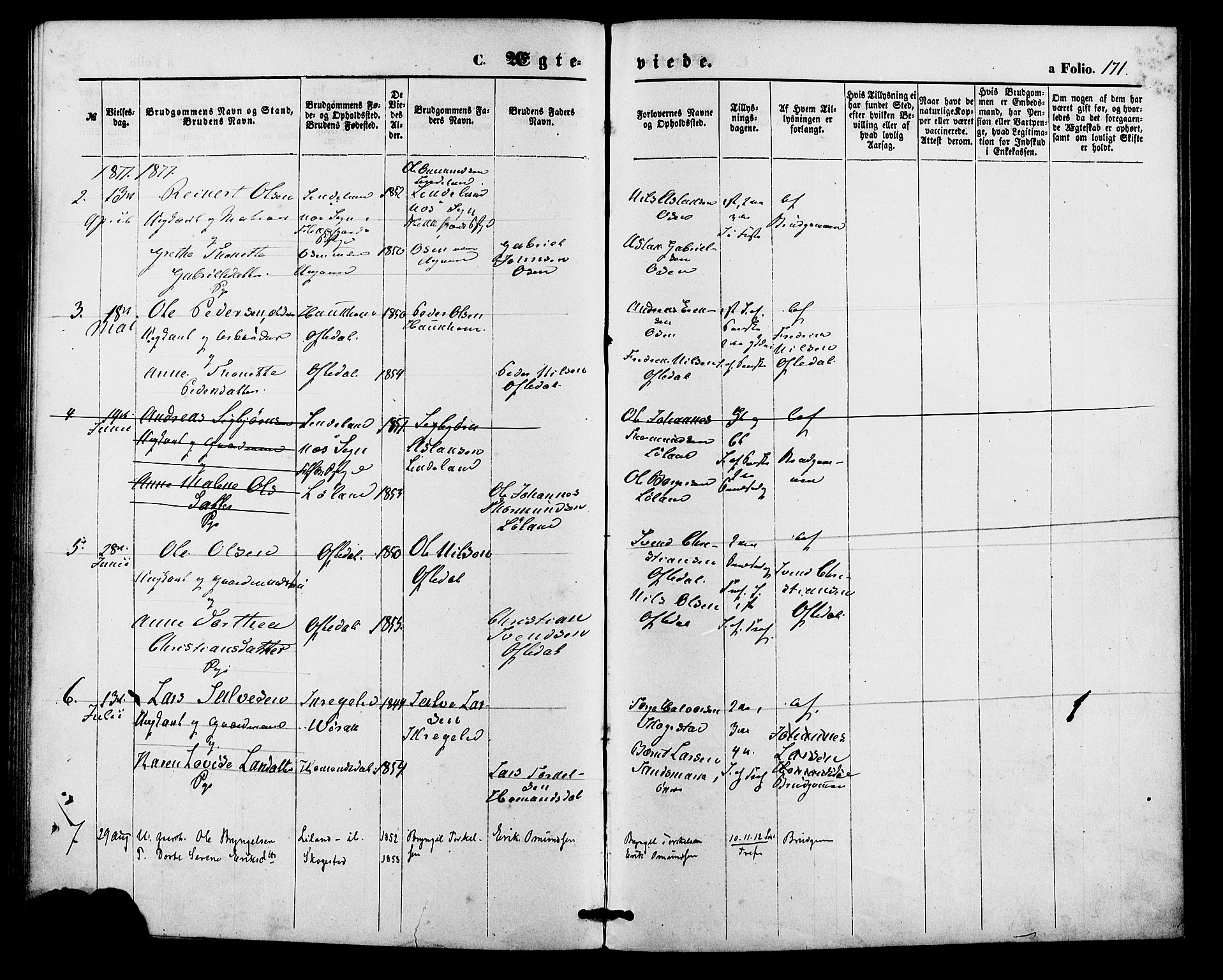 Bakke sokneprestkontor, AV/SAK-1111-0002/F/Fa/Faa/L0007: Parish register (official) no. A 7, 1877-1886, p. 171