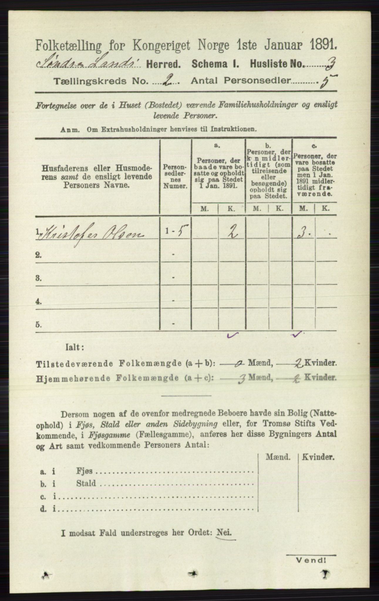 RA, 1891 census for 0536 Søndre Land, 1891, p. 835