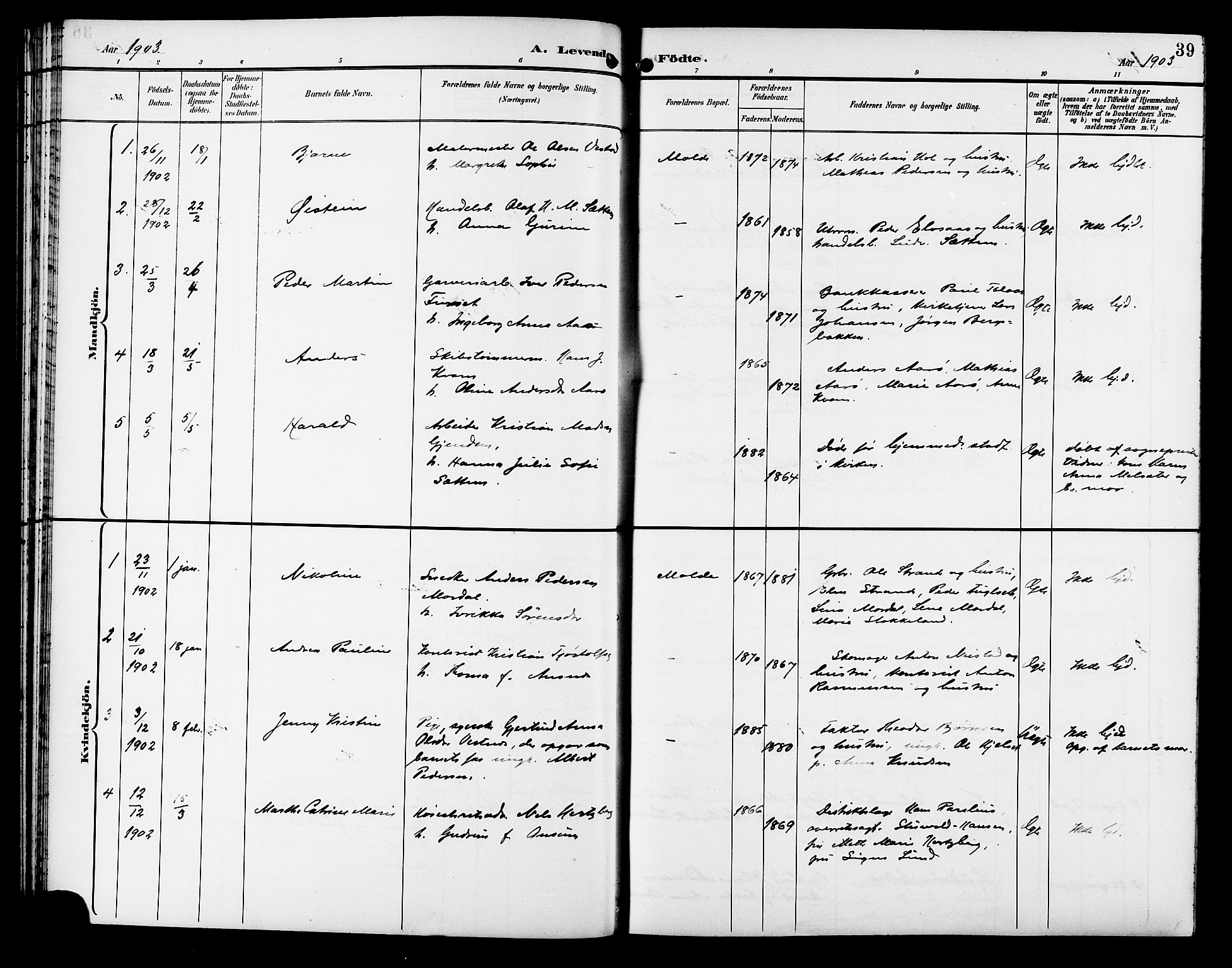 Ministerialprotokoller, klokkerbøker og fødselsregistre - Møre og Romsdal, SAT/A-1454/558/L0702: Parish register (copy) no. 558C03, 1894-1915, p. 39