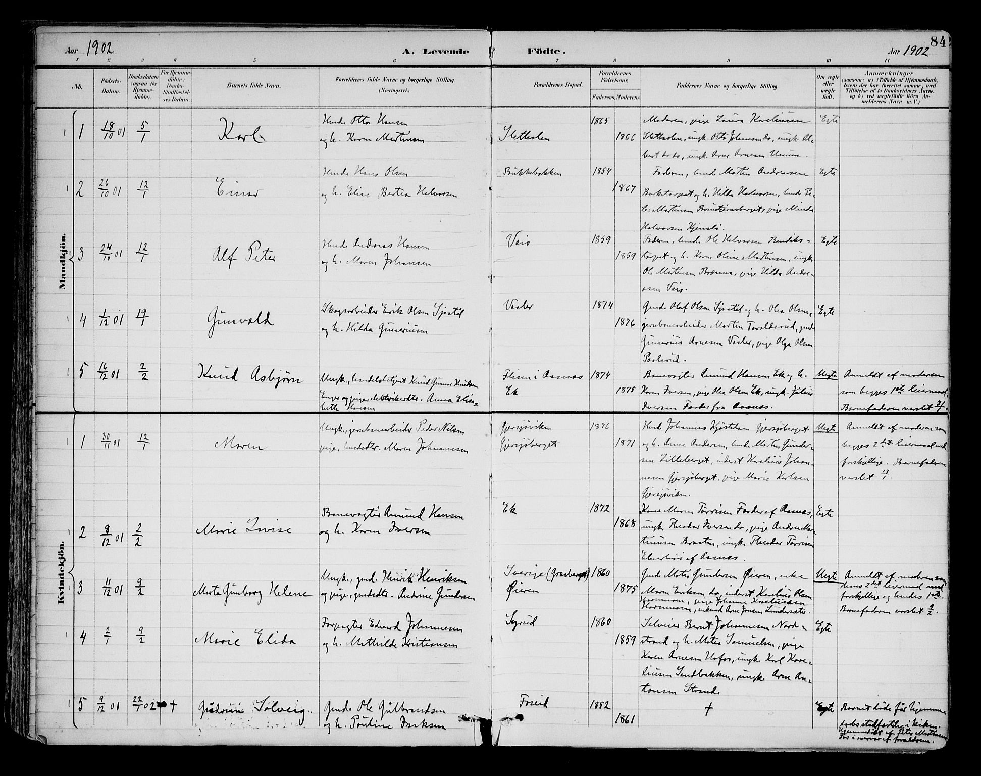 Brandval prestekontor, AV/SAH-PREST-034/H/Ha/Haa/L0003: Parish register (official) no. 3, 1894-1909, p. 84