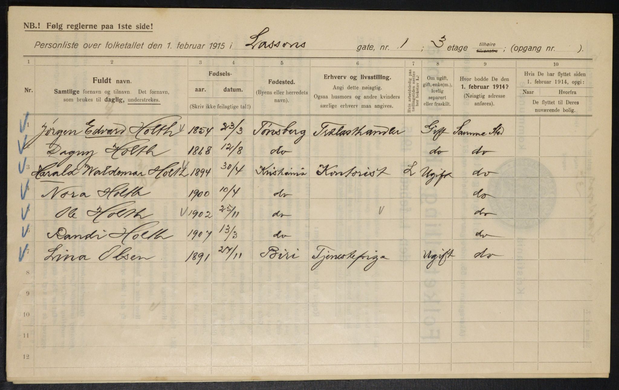 OBA, Municipal Census 1915 for Kristiania, 1915, p. 56704