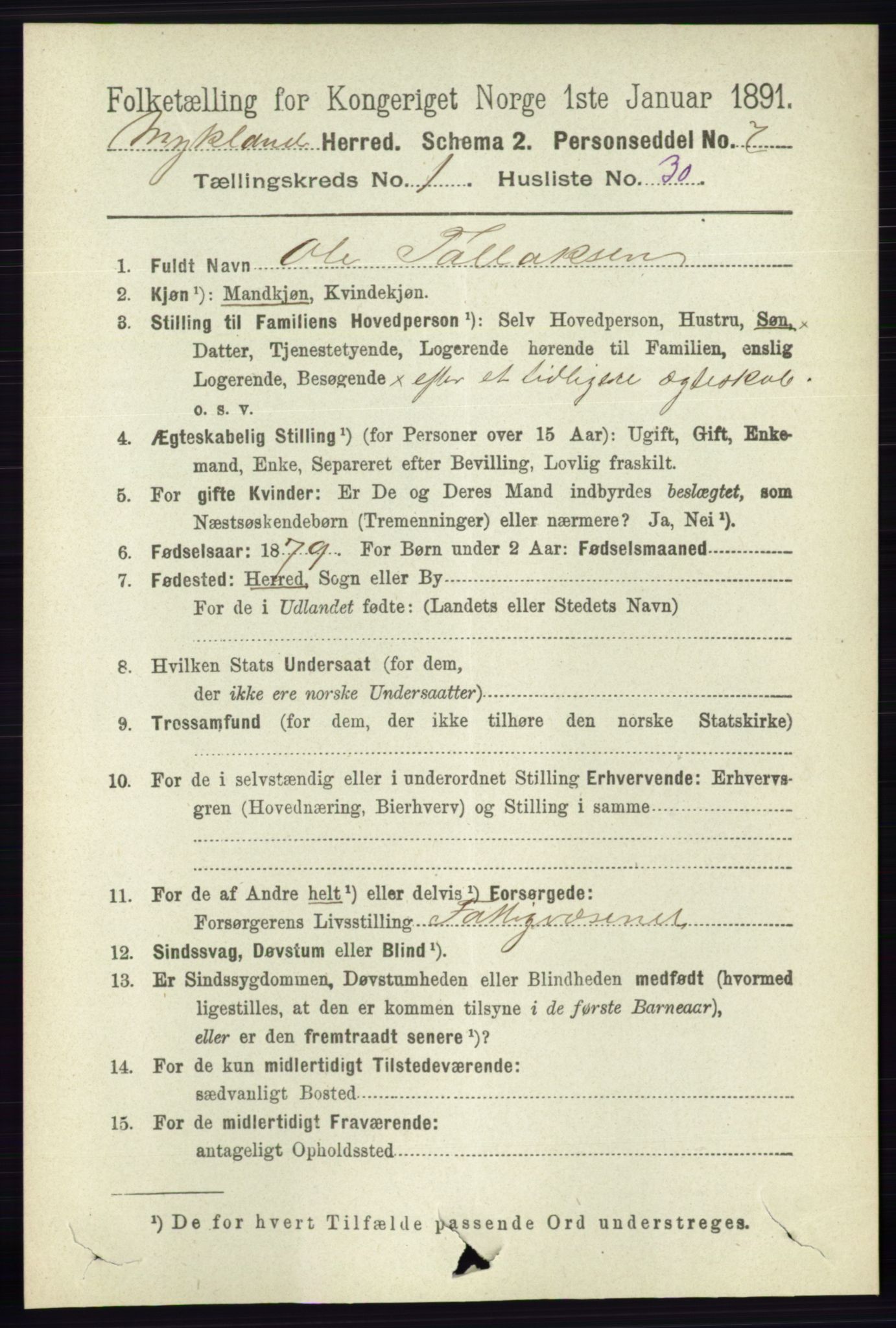 RA, 1891 census for 0932 Mykland, 1891, p. 267