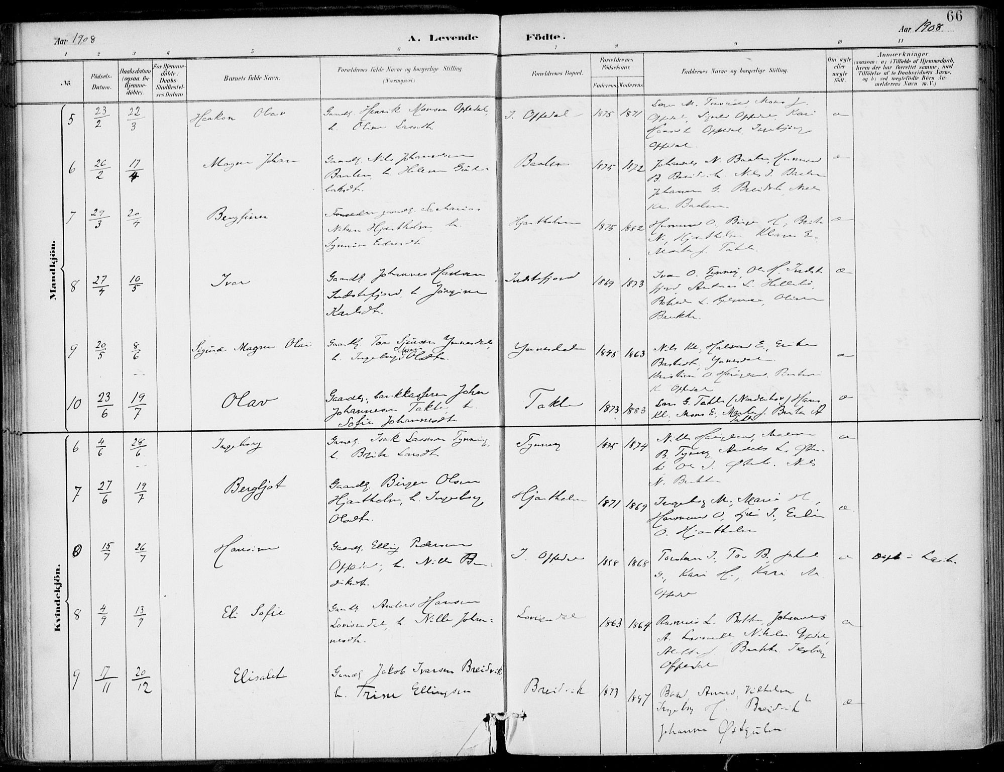 Gulen sokneprestembete, SAB/A-80201/H/Haa/Haac/L0002: Parish register (official) no. C  2, 1882-1914, p. 66