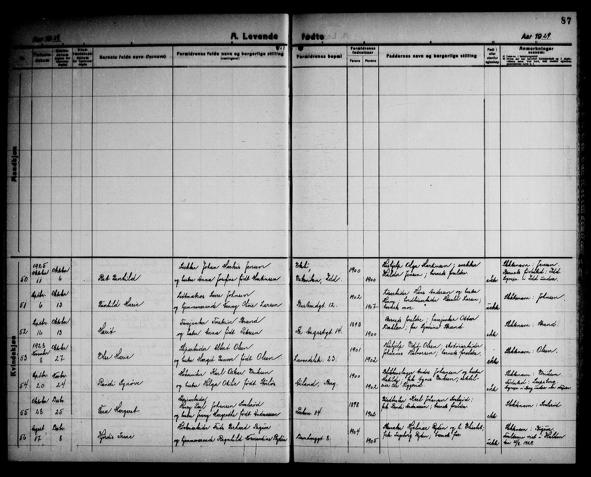 Halden prestekontor Kirkebøker, AV/SAO-A-10909/G/Ga/L0012: Parish register (copy) no. 12, 1923-1946, p. 87