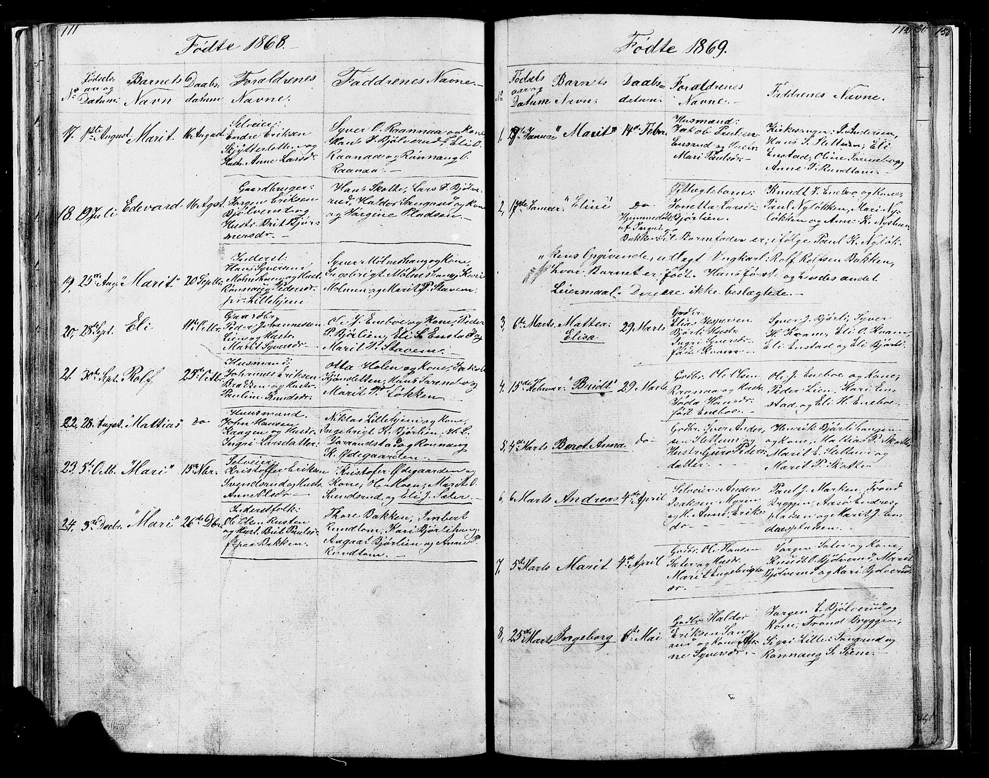Lesja prestekontor, SAH/PREST-068/H/Ha/Hab/L0004: Parish register (copy) no. 4, 1842-1871, p. 111-112