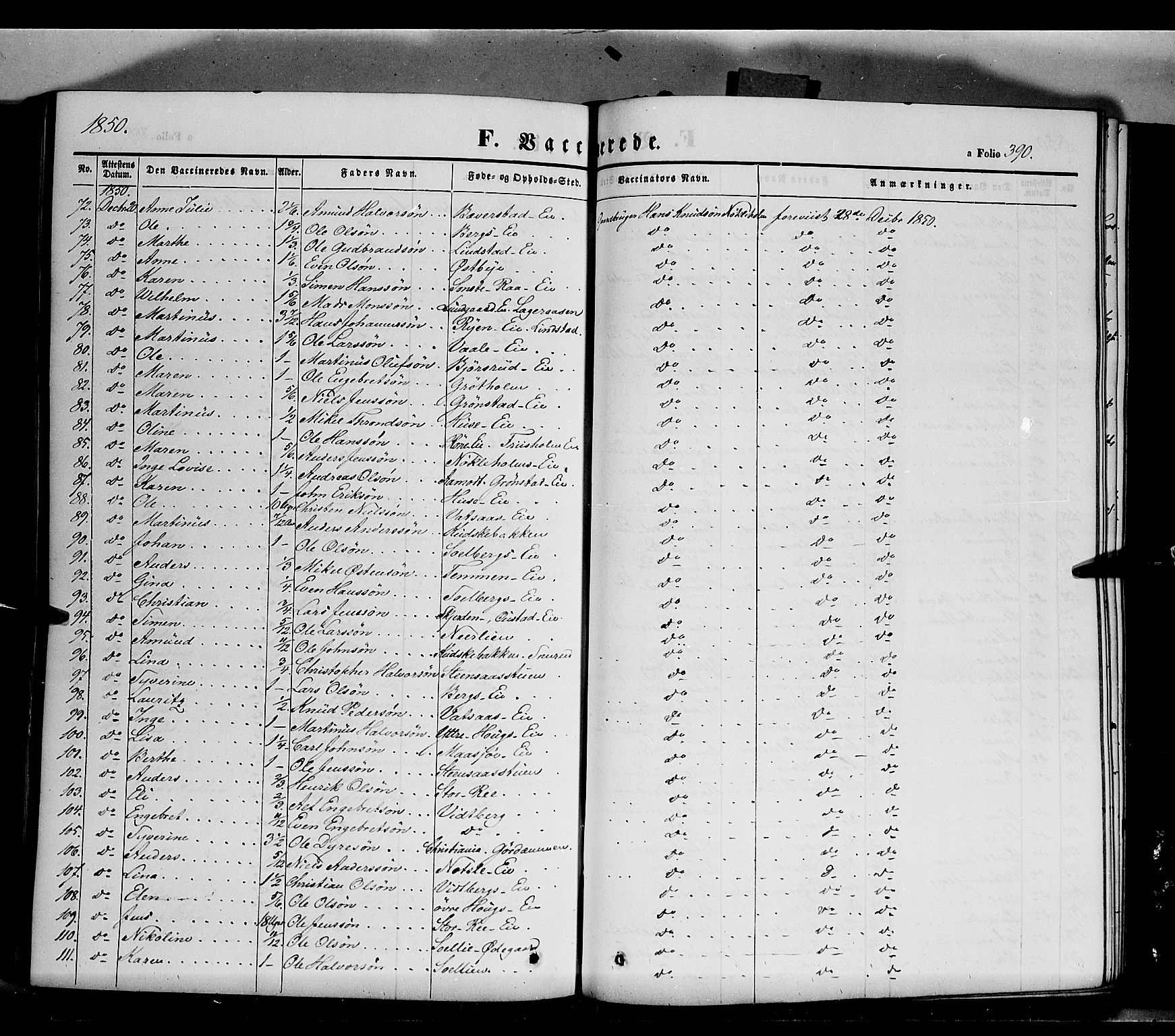 Stange prestekontor, SAH/PREST-002/K/L0011: Parish register (official) no. 11, 1846-1852, p. 390