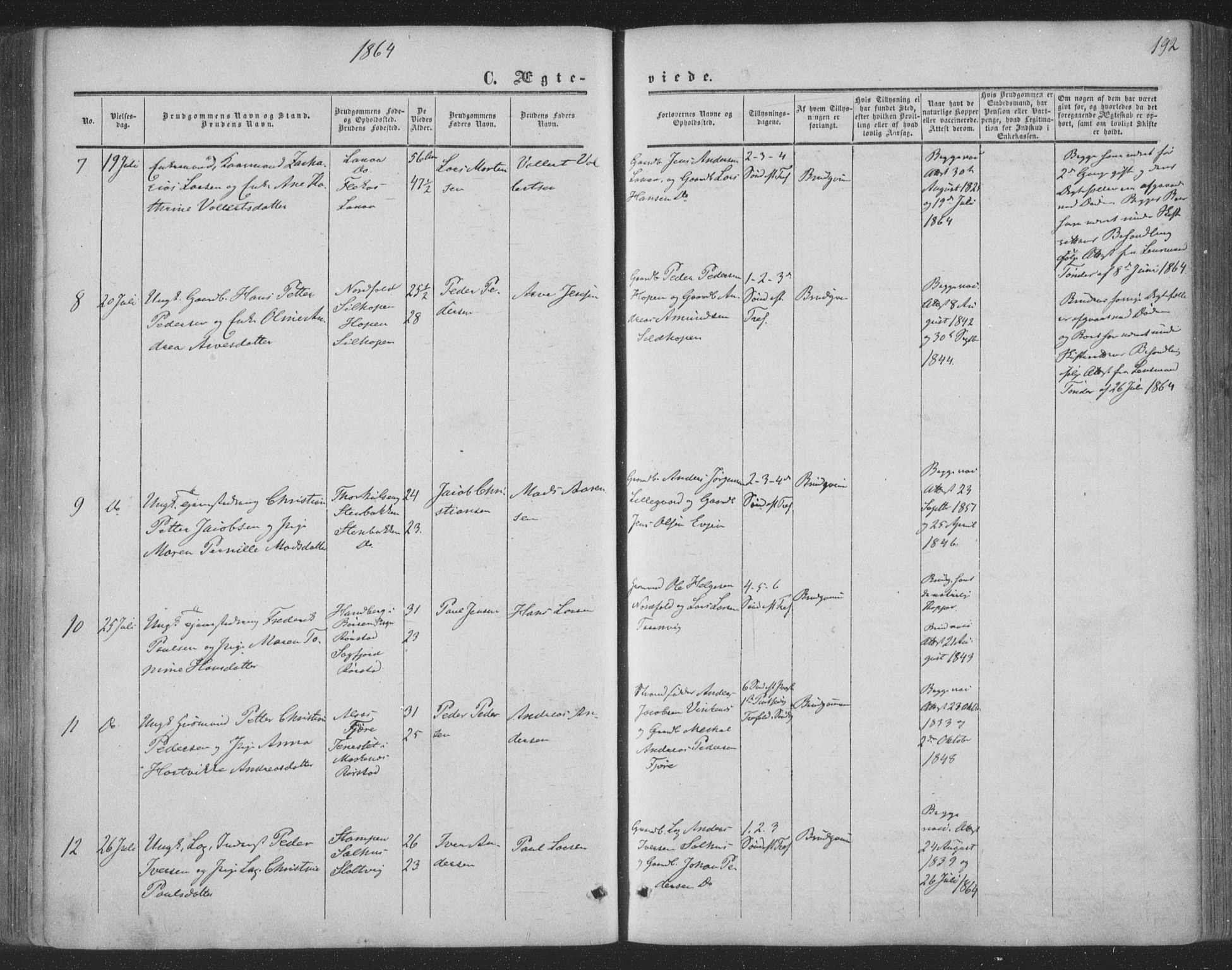 Ministerialprotokoller, klokkerbøker og fødselsregistre - Nordland, AV/SAT-A-1459/853/L0770: Parish register (official) no. 853A09, 1857-1870, p. 192