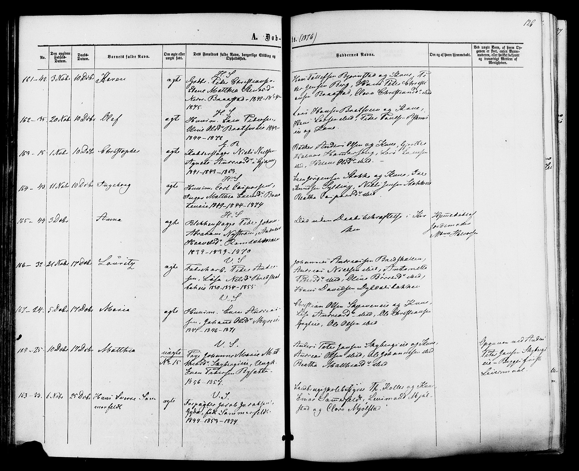 Vardal prestekontor, SAH/PREST-100/H/Ha/Haa/L0007: Parish register (official) no. 7, 1867-1878, p. 126