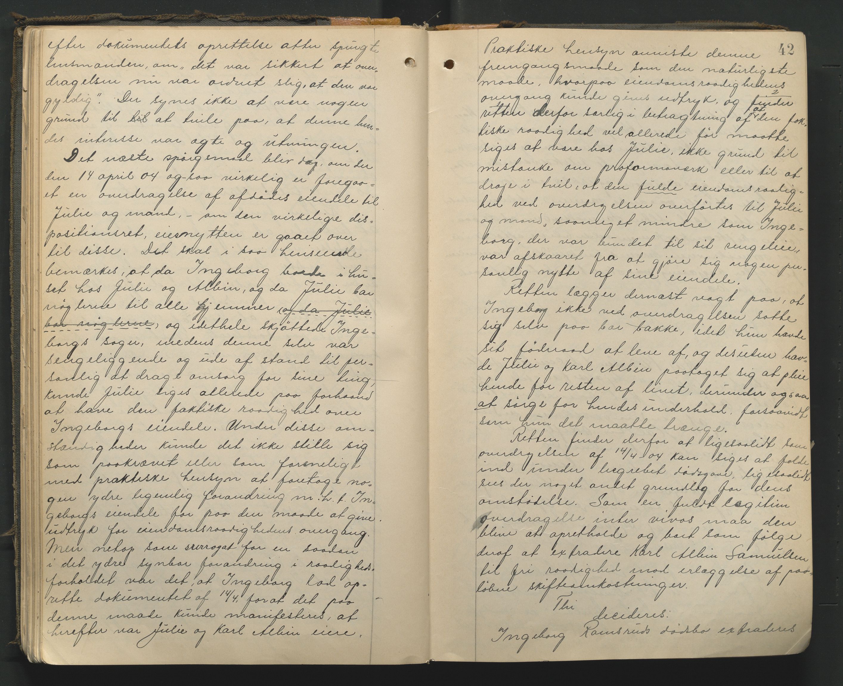 Toten tingrett, AV/SAH-TING-006/J/Jb/L0008: Skiftebehandlingsprotokoll - Biri, 1900-1923, p. 42