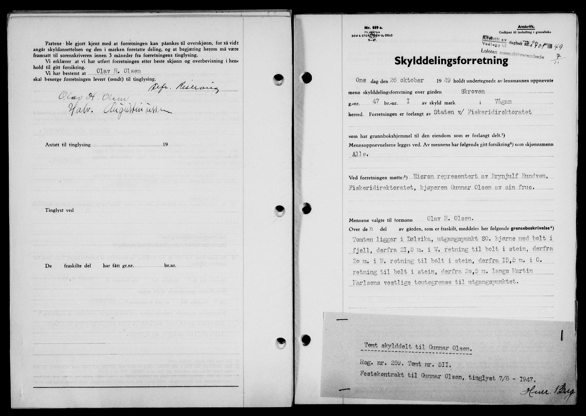 Lofoten sorenskriveri, SAT/A-0017/1/2/2C/L0022a: Mortgage book no. 22a, 1949-1950, Diary no: : 2701/1949