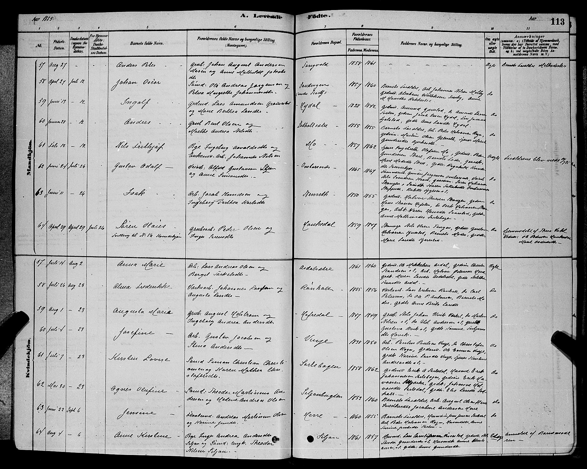 Bamble kirkebøker, AV/SAKO-A-253/G/Ga/L0008: Parish register (copy) no. I 8, 1878-1888, p. 113