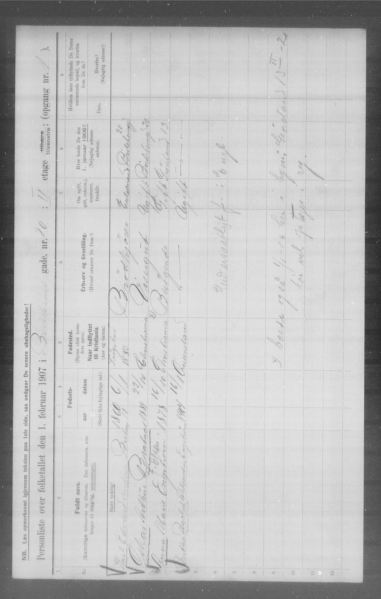 OBA, Municipal Census 1907 for Kristiania, 1907, p. 2712