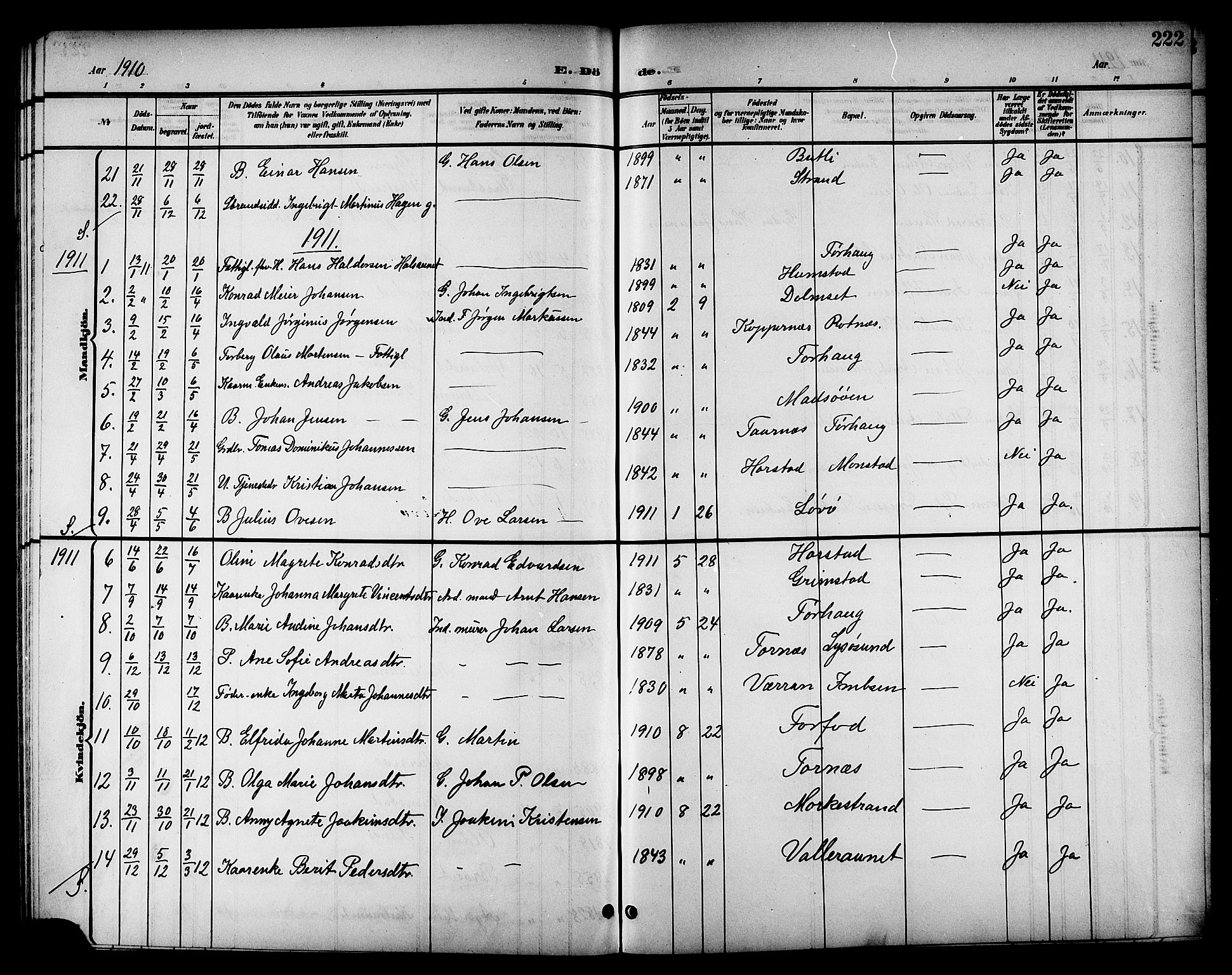 Ministerialprotokoller, klokkerbøker og fødselsregistre - Sør-Trøndelag, SAT/A-1456/655/L0688: Parish register (copy) no. 655C04, 1899-1922, p. 222