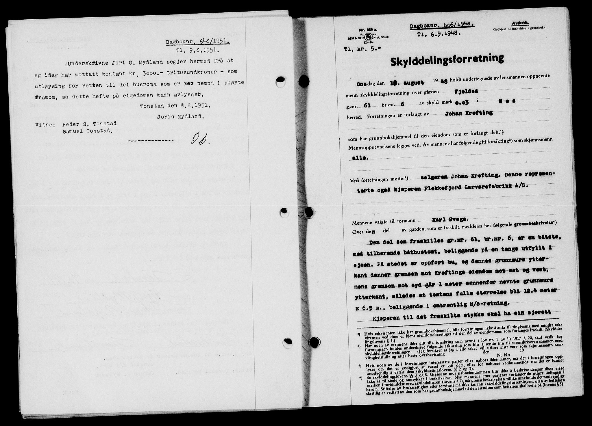 Flekkefjord sorenskriveri, SAK/1221-0001/G/Gb/Gba/L0064: Mortgage book no. A-12, 1948-1949, Diary no: : 666/1948