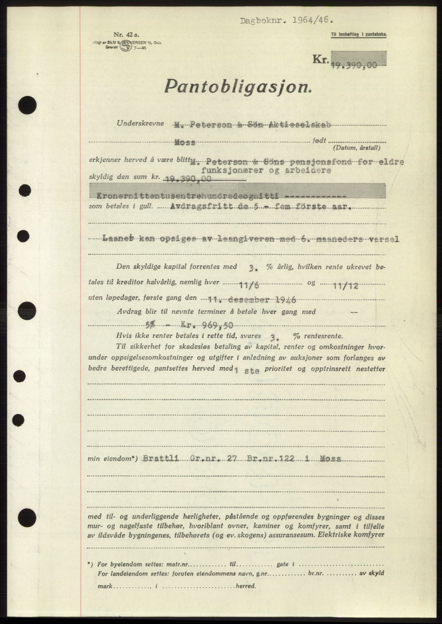 Moss sorenskriveri, AV/SAO-A-10168: Mortgage book no. B15, 1946-1946, Diary no: : 1964/1946