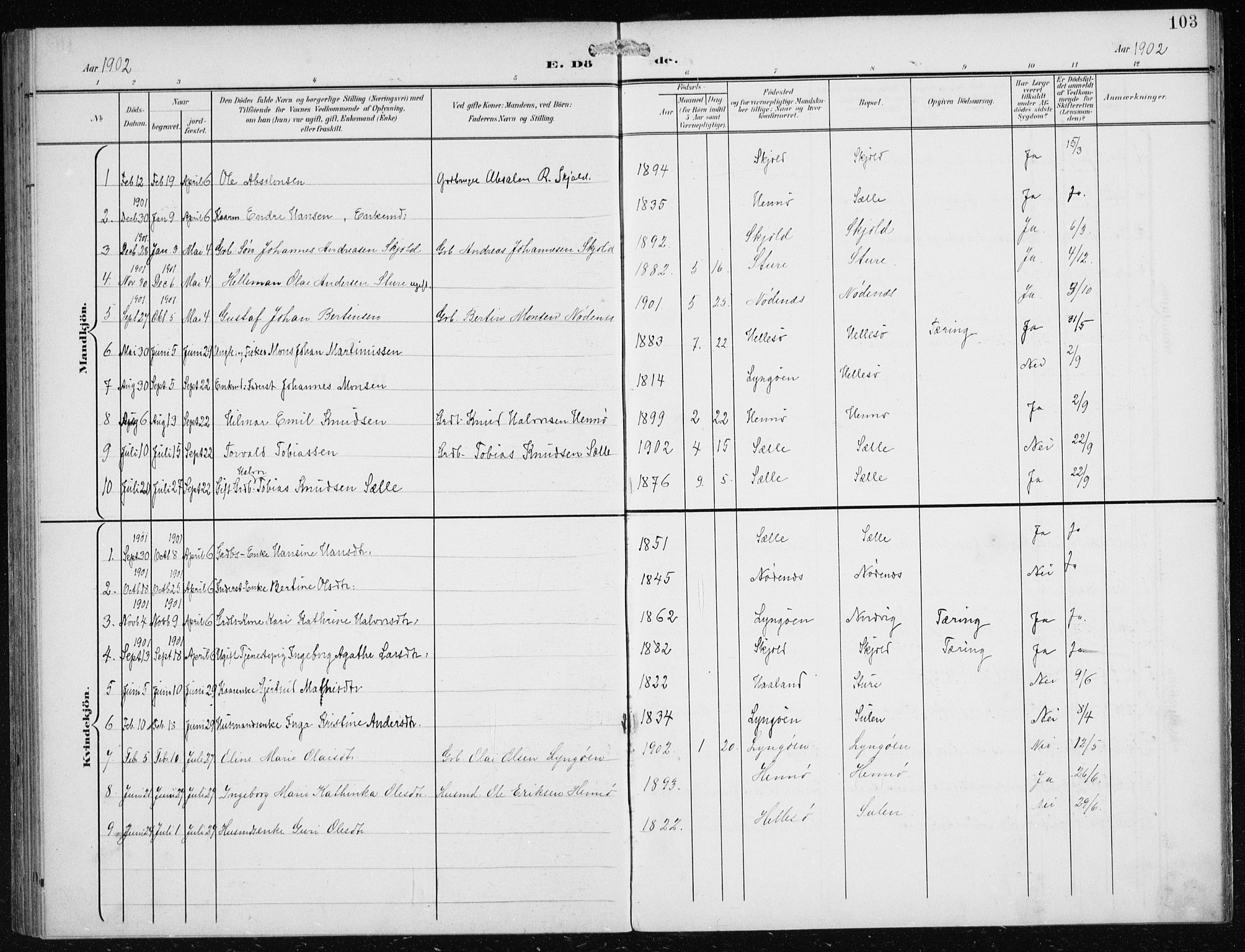 Herdla Sokneprestembete, AV/SAB-A-75701/H/Haa: Parish register (official) no. B 1, 1902-1921, p. 103