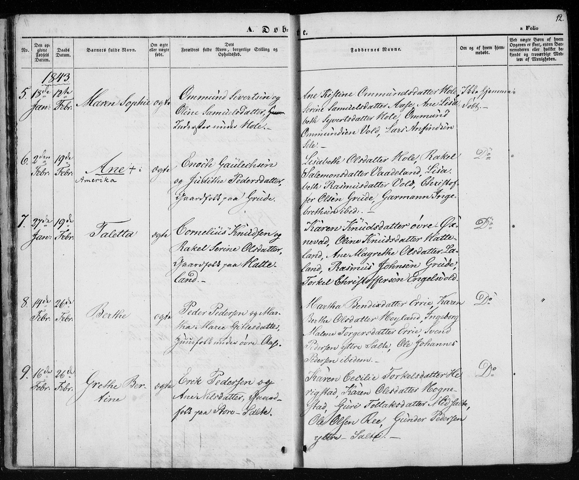 Klepp sokneprestkontor, SAST/A-101803/001/3/30BA/L0004: Parish register (official) no. A 4, 1842-1852, p. 12