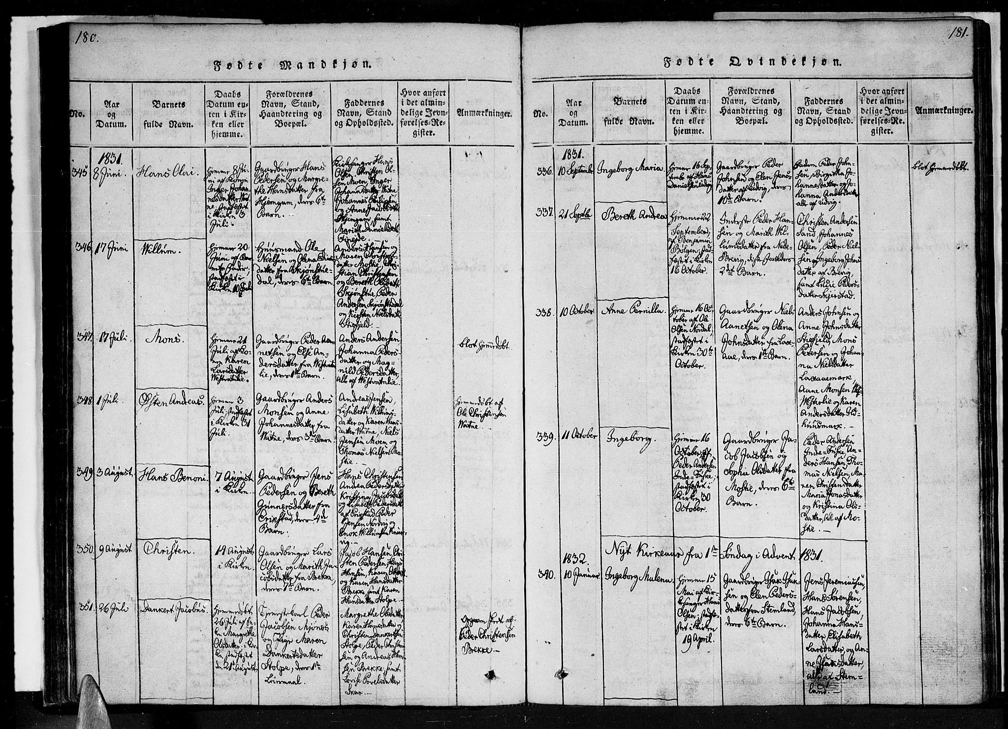 Ministerialprotokoller, klokkerbøker og fødselsregistre - Nordland, SAT/A-1459/852/L0736: Parish register (official) no. 852A06, 1820-1833, p. 180-181
