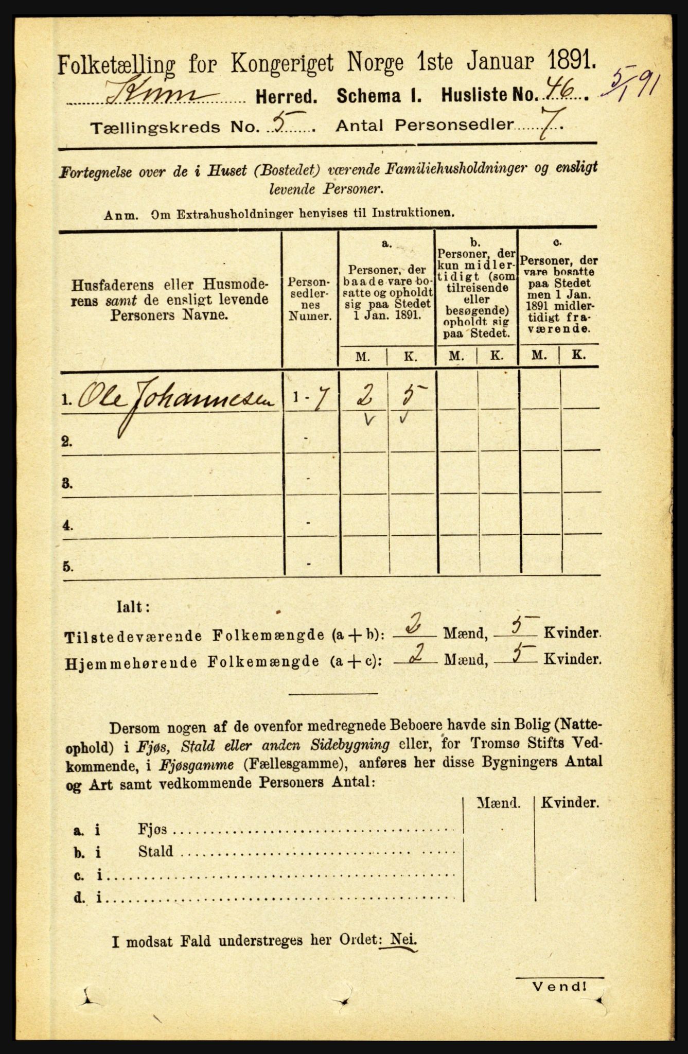 RA, 1891 census for 1437 Kinn, 1891, p. 1785