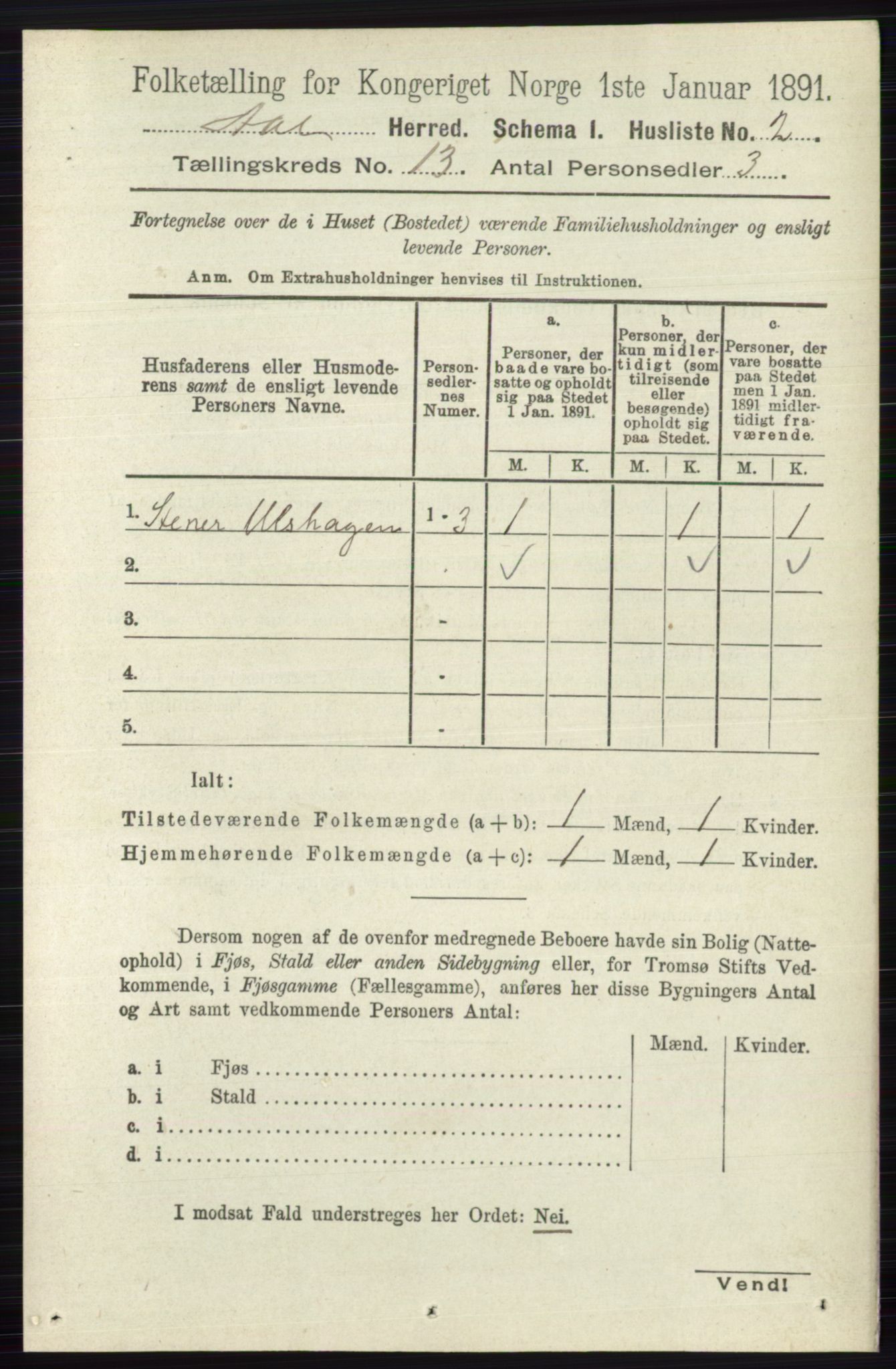 RA, 1891 census for 0619 Ål, 1891, p. 3214