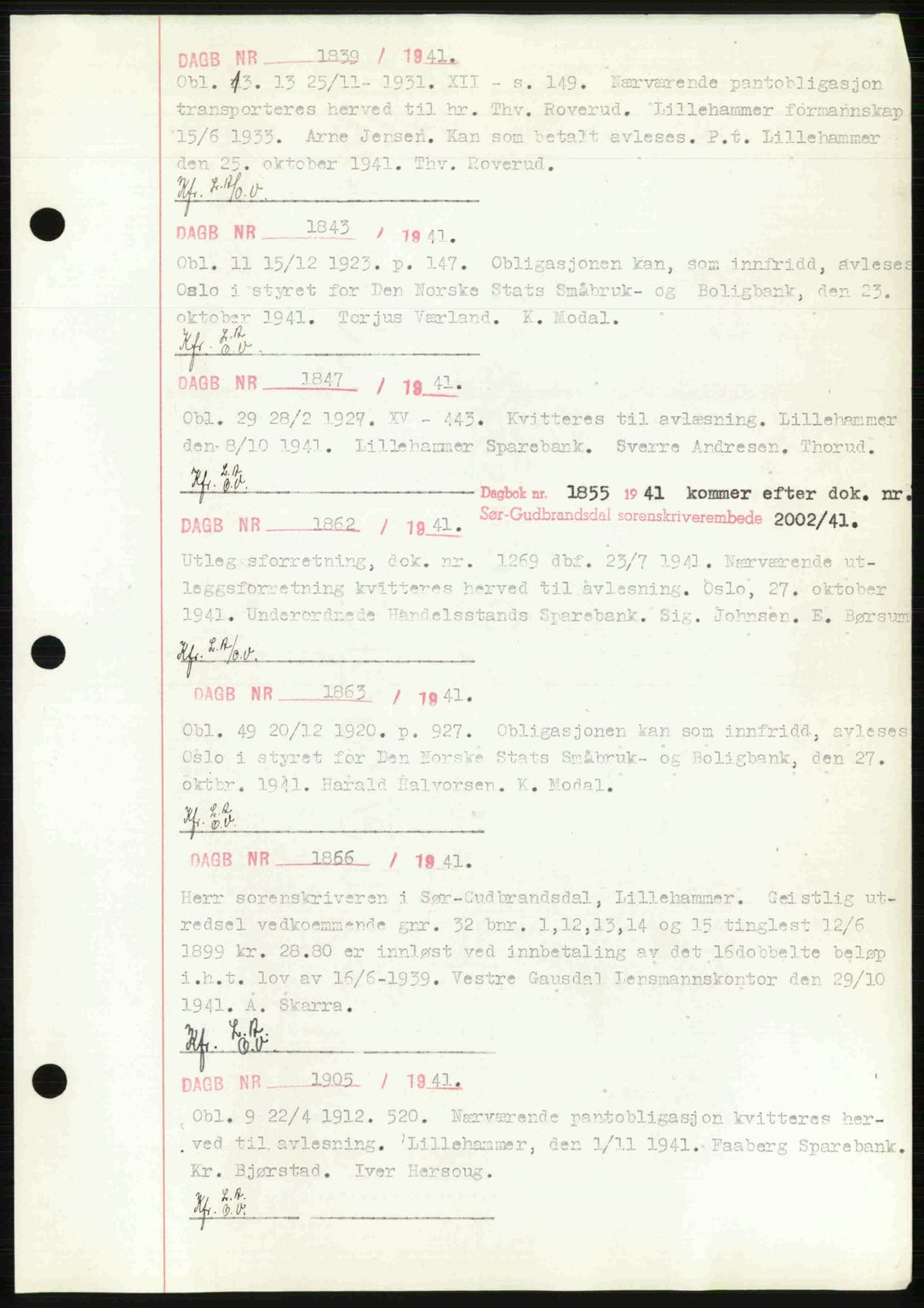 Sør-Gudbrandsdal tingrett, SAH/TING-004/H/Hb/Hbf/L0002: Mortgage book no. C1, 1938-1951, Diary no: : 1839/1941
