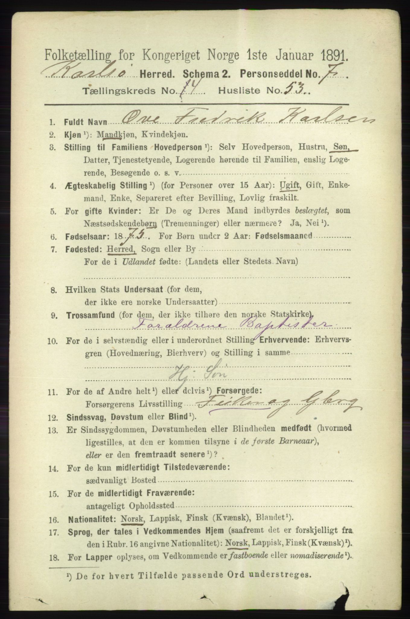 RA, 1891 census for 1936 Karlsøy, 1891, p. 1224