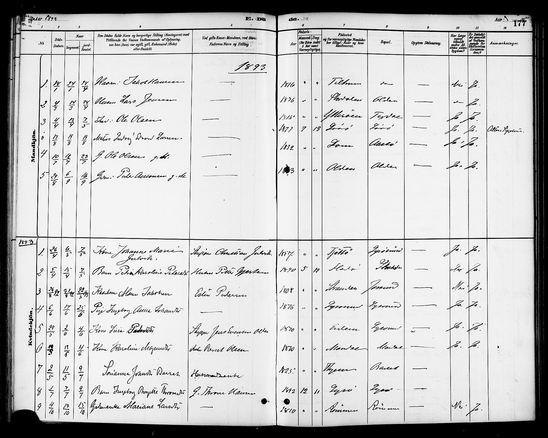 Ministerialprotokoller, klokkerbøker og fødselsregistre - Sør-Trøndelag, SAT/A-1456/654/L0663: Parish register (official) no. 654A01, 1880-1894, p. 177