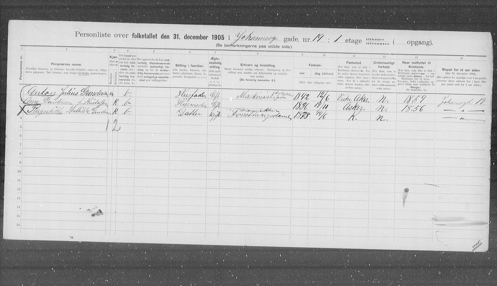 OBA, Municipal Census 1905 for Kristiania, 1905, p. 24810