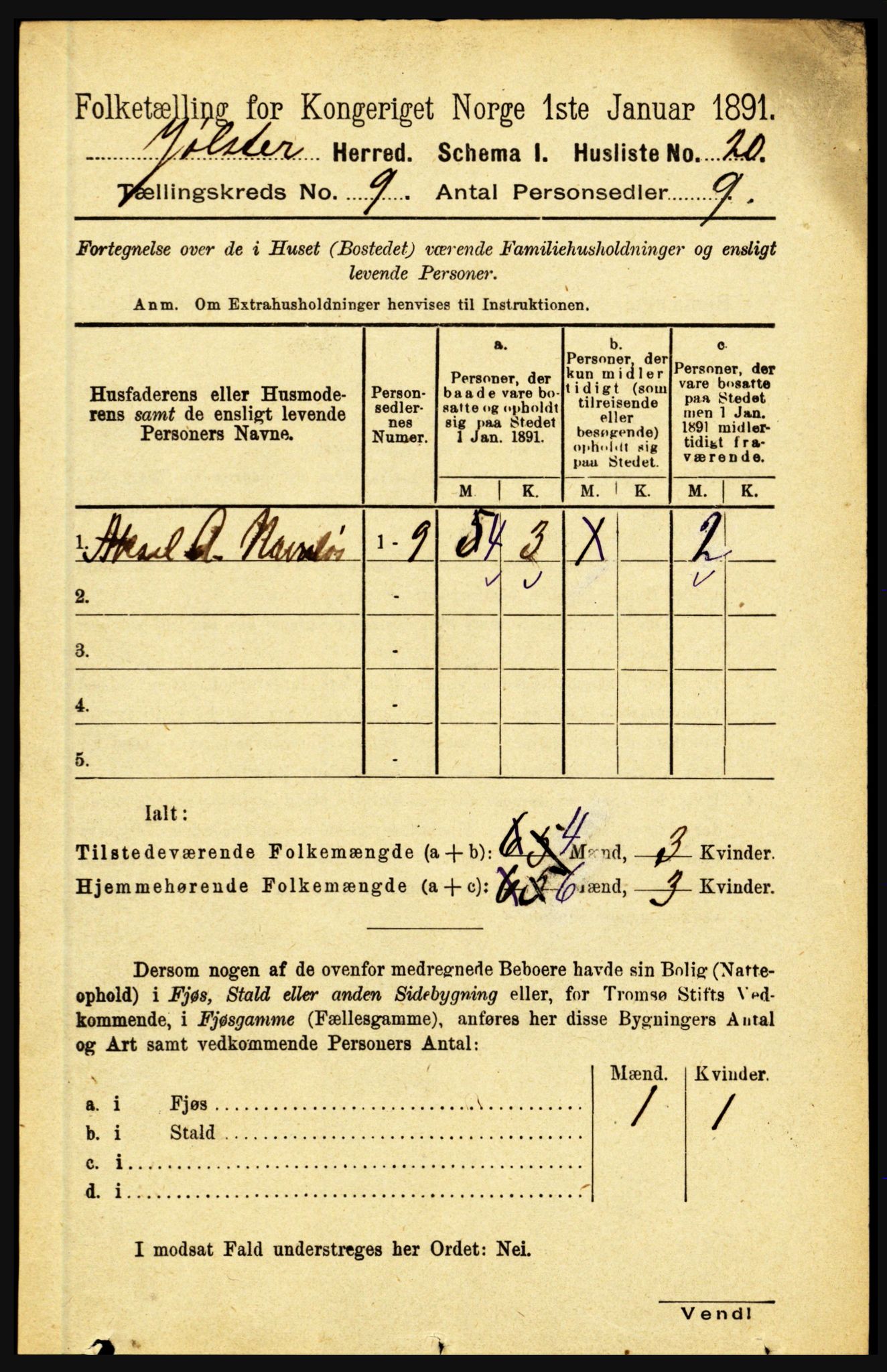 RA, 1891 census for 1431 Jølster, 1891, p. 3112