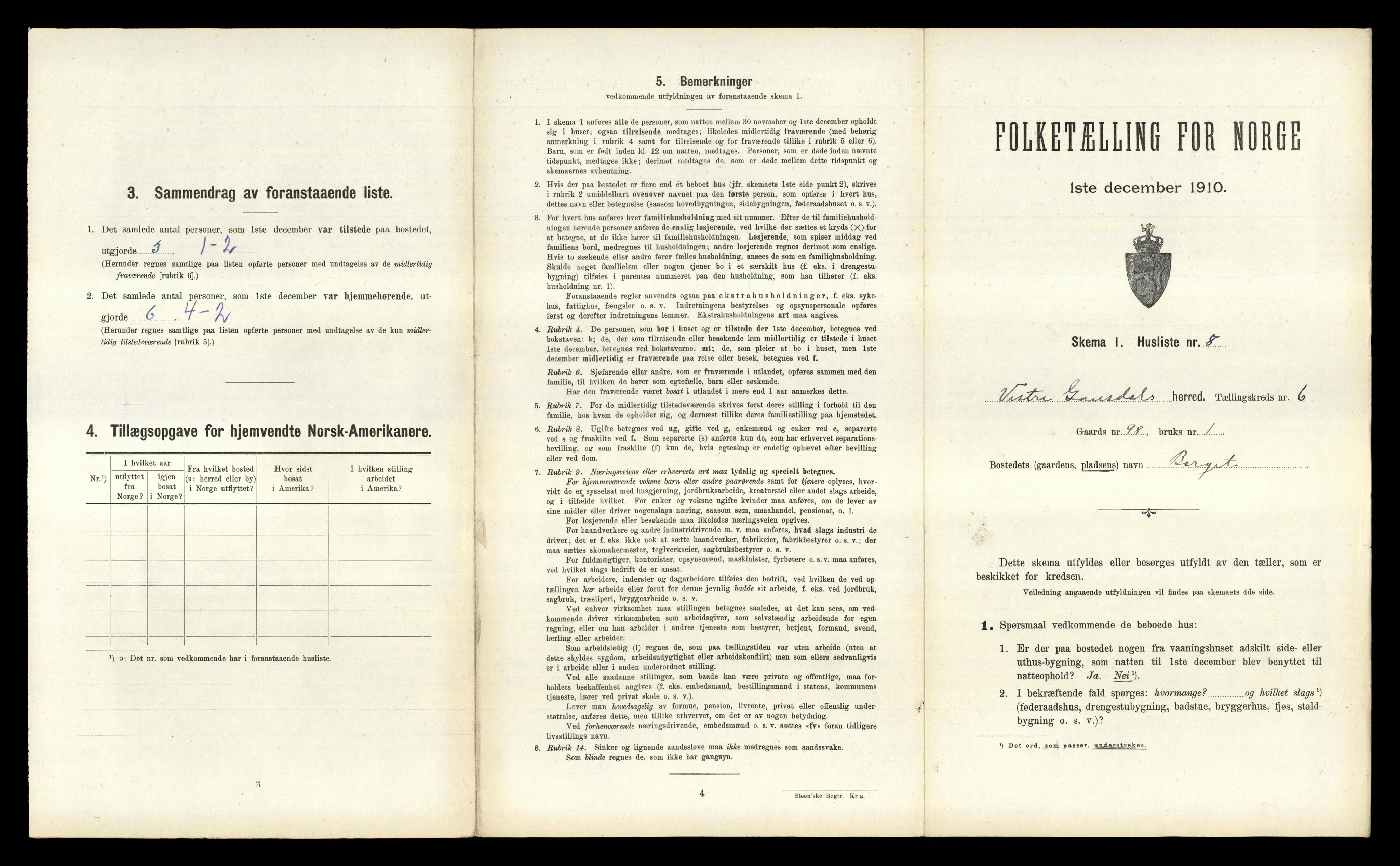 RA, 1910 census for Vestre Gausdal, 1910, p. 765