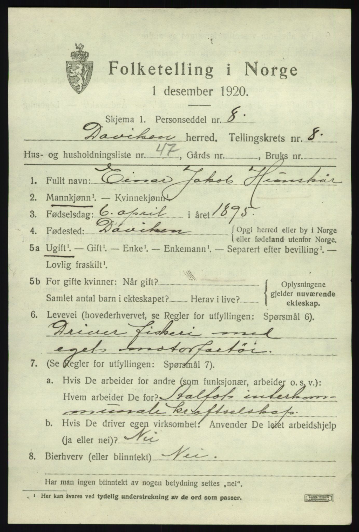 SAB, 1920 census for Davik, 1920, p. 4787