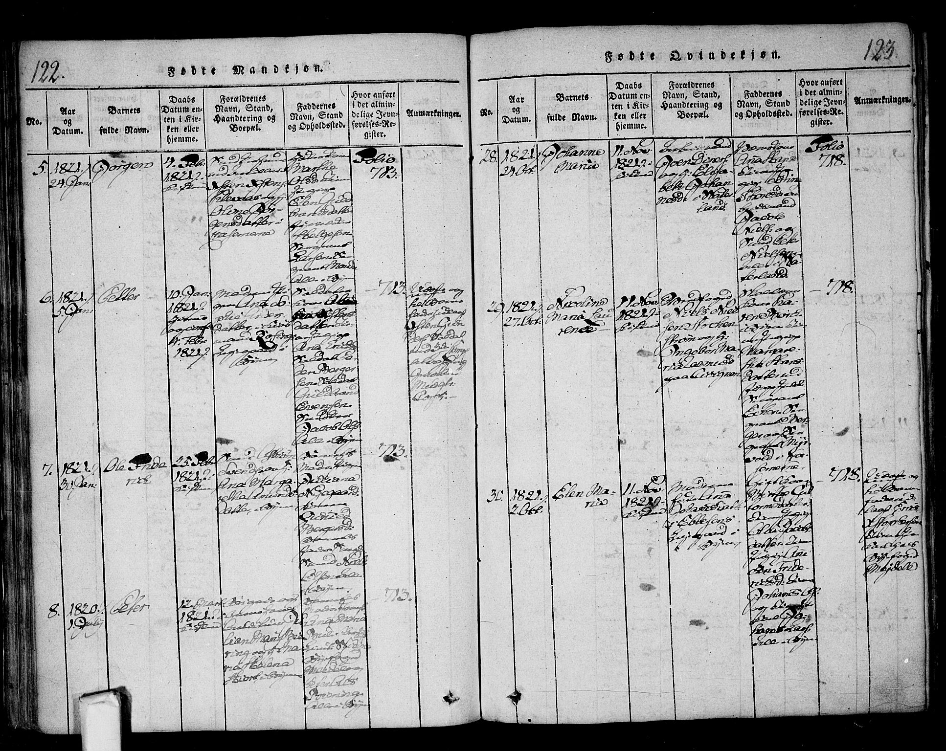 Fredrikstad prestekontor Kirkebøker, SAO/A-11082/F/Fa/L0004: Parish register (official) no. 4, 1816-1834, p. 122-123