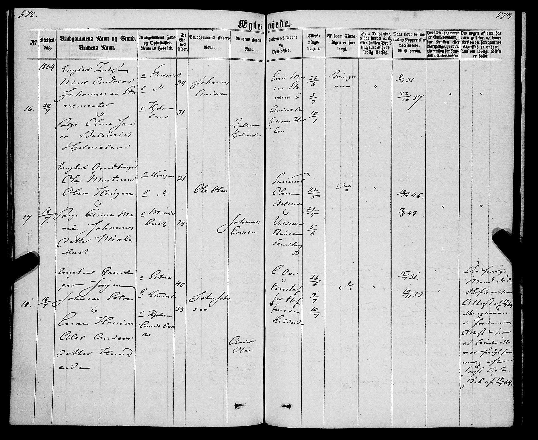 Eid sokneprestembete, AV/SAB-A-82301/H/Haa/Haaa/L0009: Parish register (official) no. A 9, 1861-1868, p. 572-573