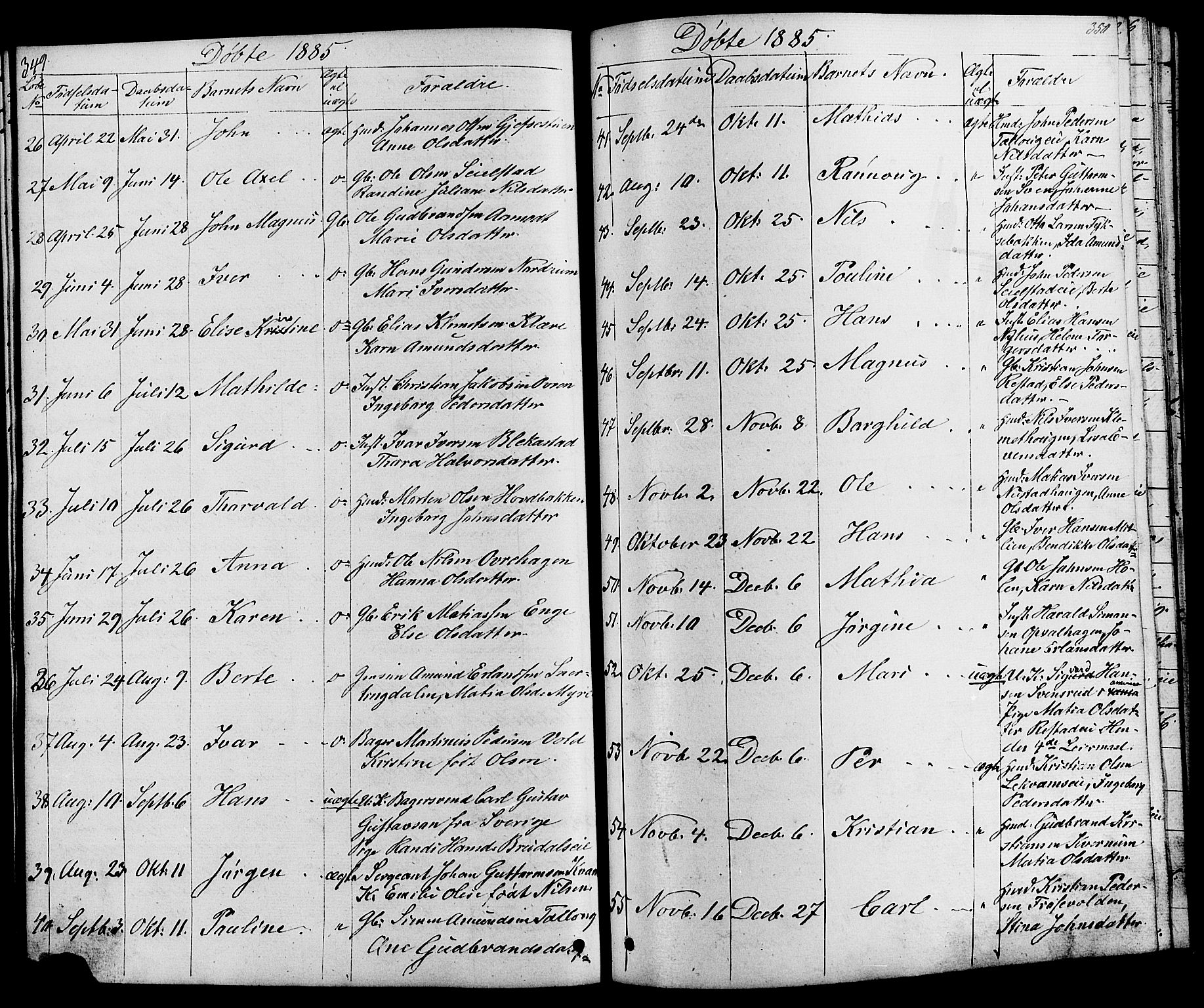 Østre Gausdal prestekontor, SAH/PREST-092/H/Ha/Hab/L0001: Parish register (copy) no. 1, 1863-1893, p. 349-350