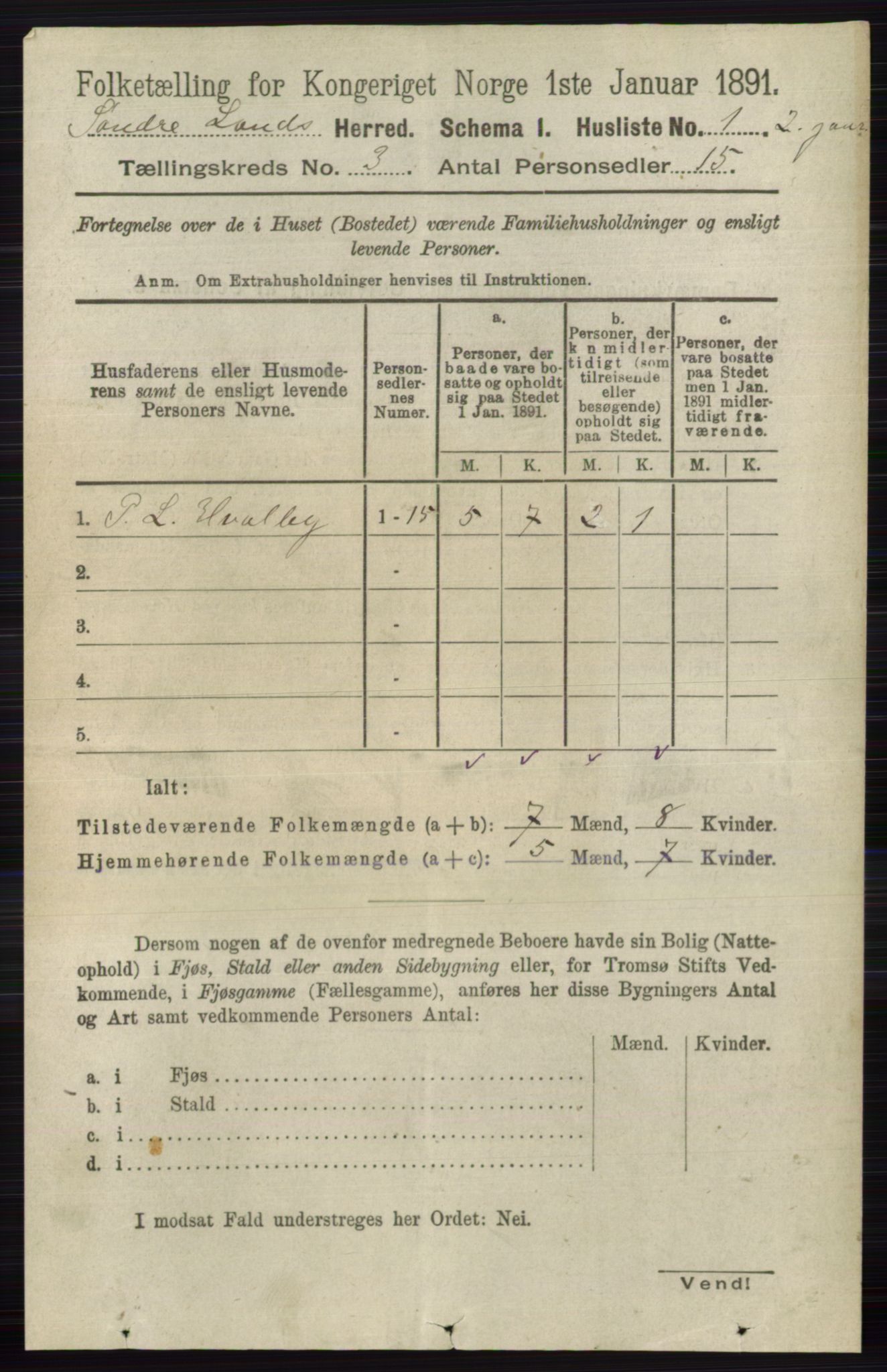 RA, 1891 census for 0536 Søndre Land, 1891, p. 2267